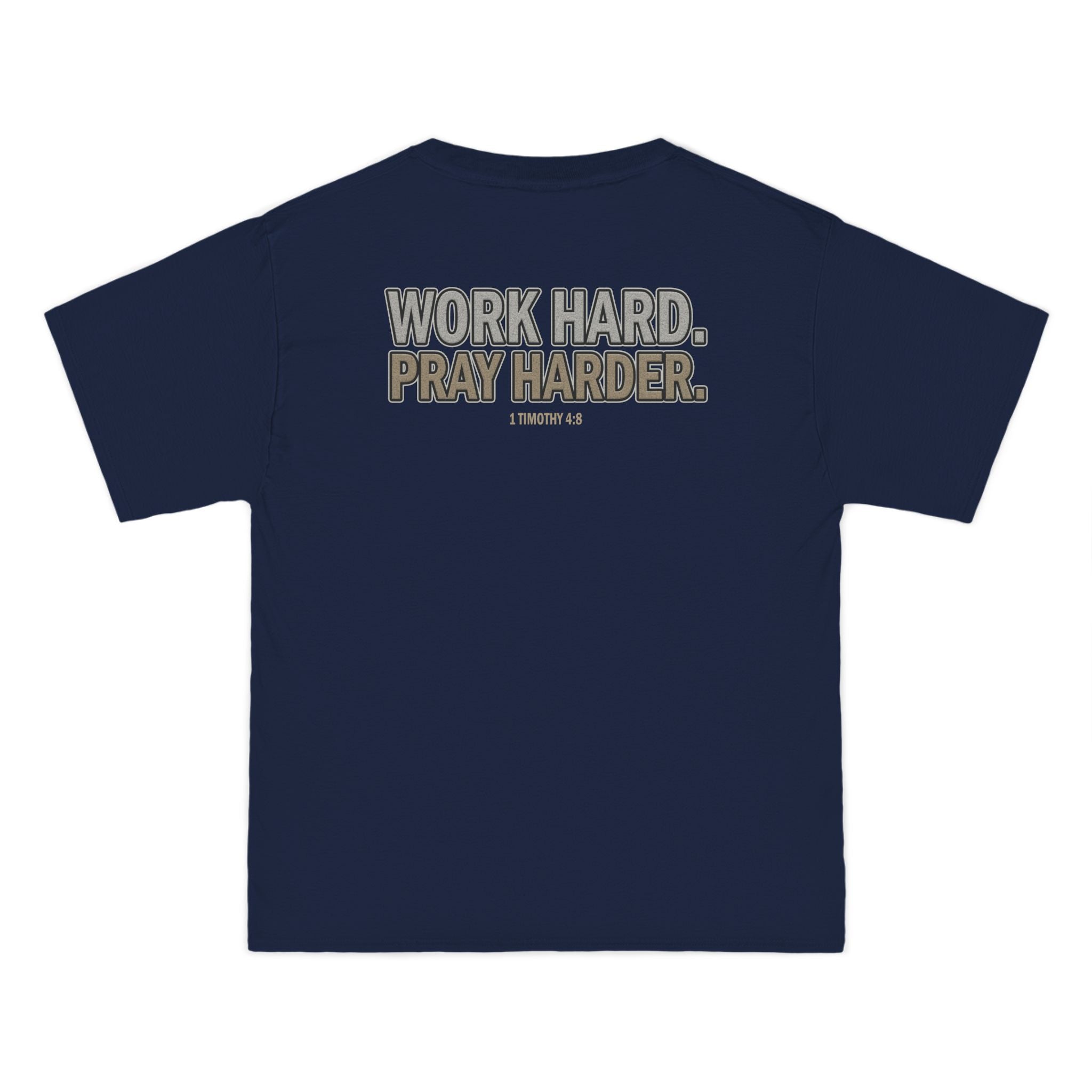 Work Hard Pray Harder Shirt - Christian Motivation Tee, Faith Over Hustle T-Shirt, 1 Timothy 48, Bible Verse Apparel, T-Shirt for Men Women