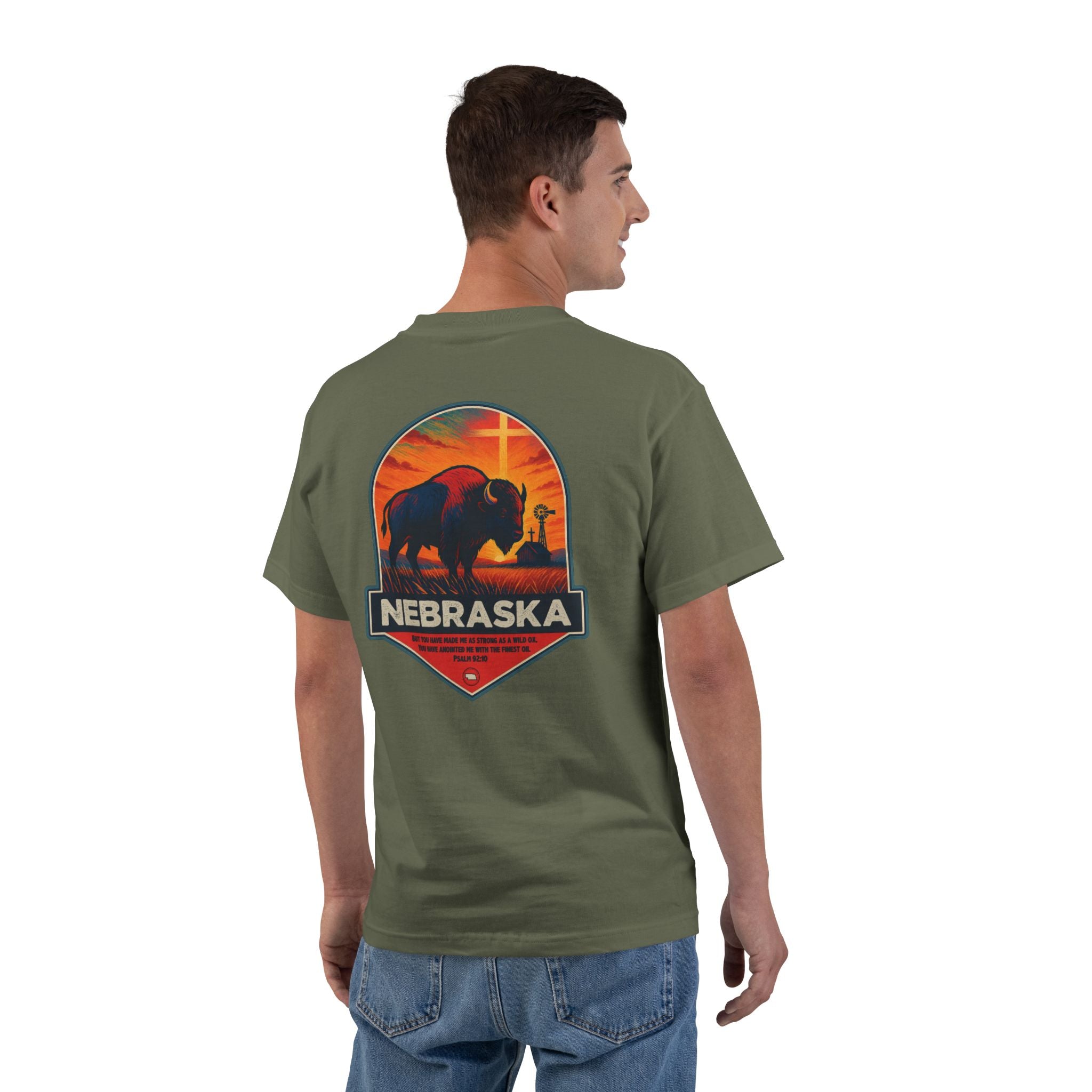 NB-Nebraska Buffalo Christian Shirt, Psalm 92:10, Bison Tee, Cross Farm, Nebraska Faith Shirt, Midwest Graphic, God Bless America Collection