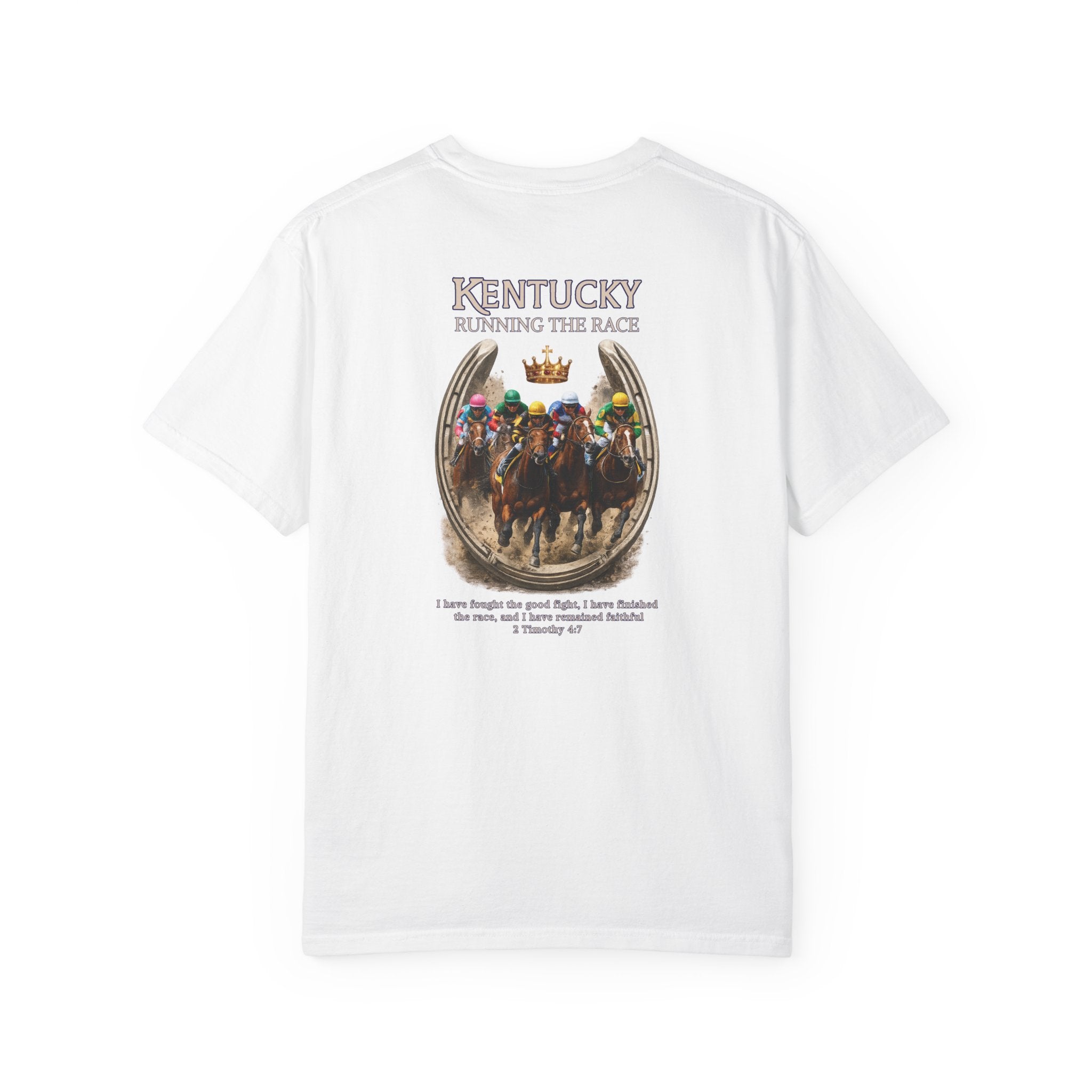 KY-Kentucky Running the Race Christian T Shirt, Horse Racing Shirt, 2 Timothy 4 Scripture Tee, Kentucky Derby, God Bless America Collection