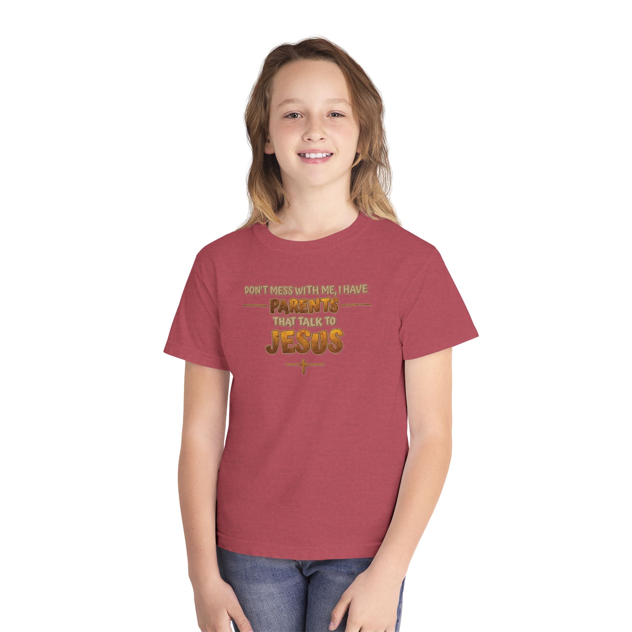 Don't Mess With Me I Have Parents That Talk To Jesus, Faith Youth Shirt, Bible Humor Tee, Christian Gift Kids, Funny Christian Youth Shirt
