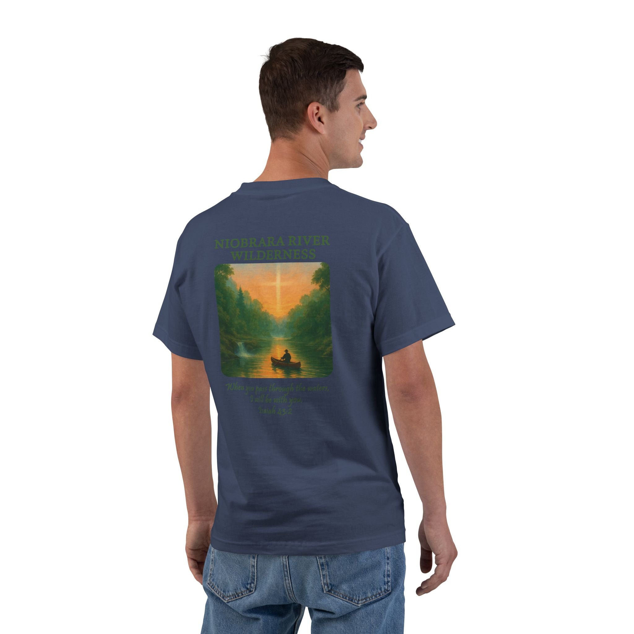 NB-Niobrara River Wilderness Shirt, Isaiah 43:2, Canoe Sunset, Nebraska Christian Tee, Outdoor Faith Apparel, God Bless America Collection