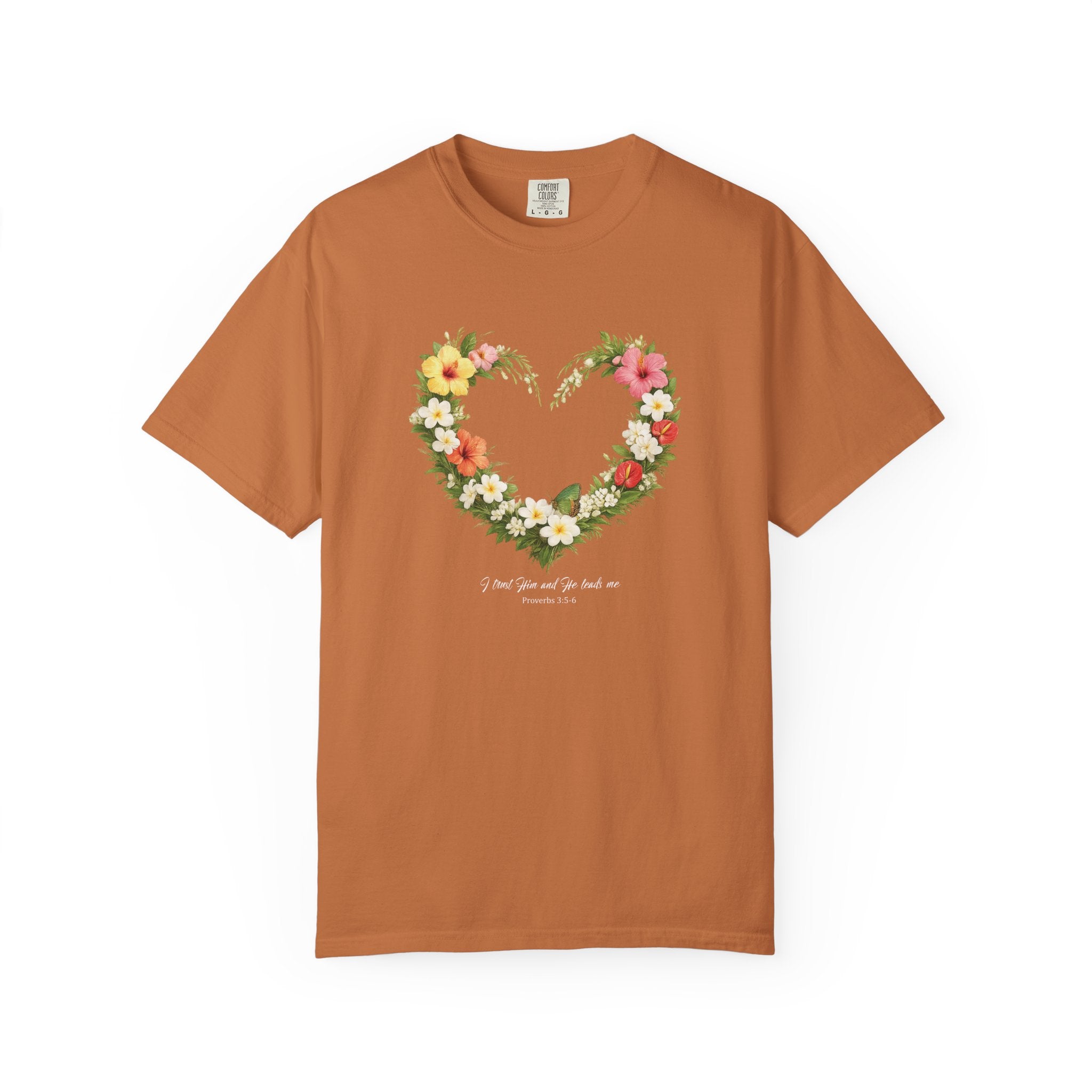 I Trust Him Floral Heart Christian Shirt, 2 Timothy 1:7 T-Shirt, Faith Based Gift for Women, Wildflower Heart Tee, Redeemed Faith Apparel