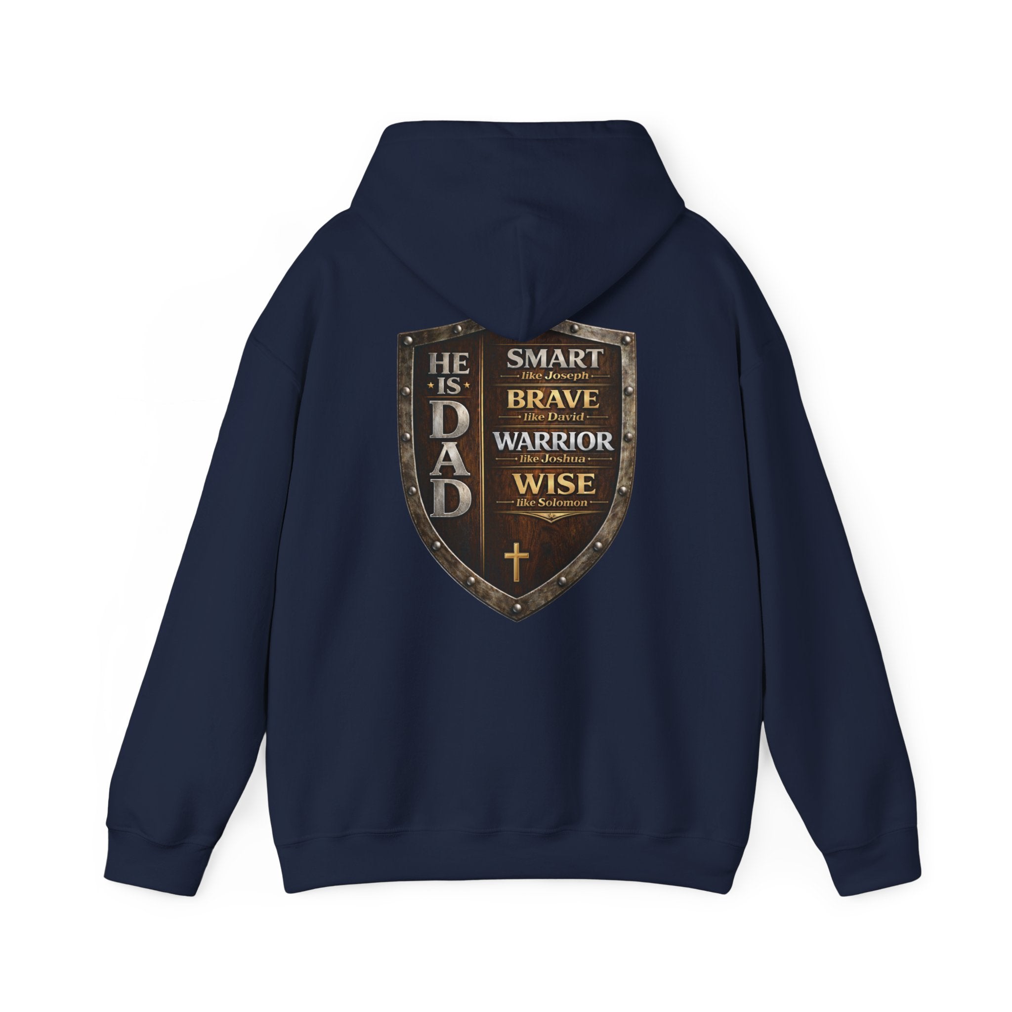 Christian Dad Shield Hoodie, Smart Brave Warrior Wise Father Pullover, Man of God Dad Hoodie, Christian Father Gift, Redeemed Faith Apparel