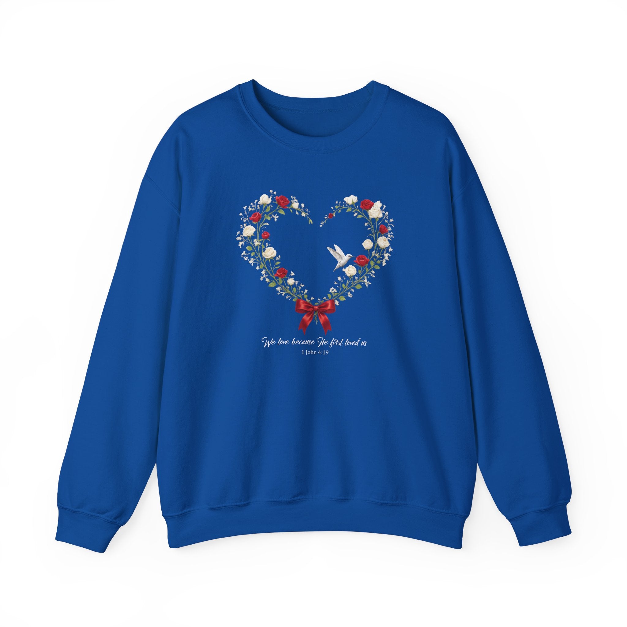 Christian Wildflower Heart Sweatshirt, 1 John 4:19 Floral  Faith Sweatshirt, Rose Hummingbird Womens Gift, Redeemed Faith Apparel, Boho Top