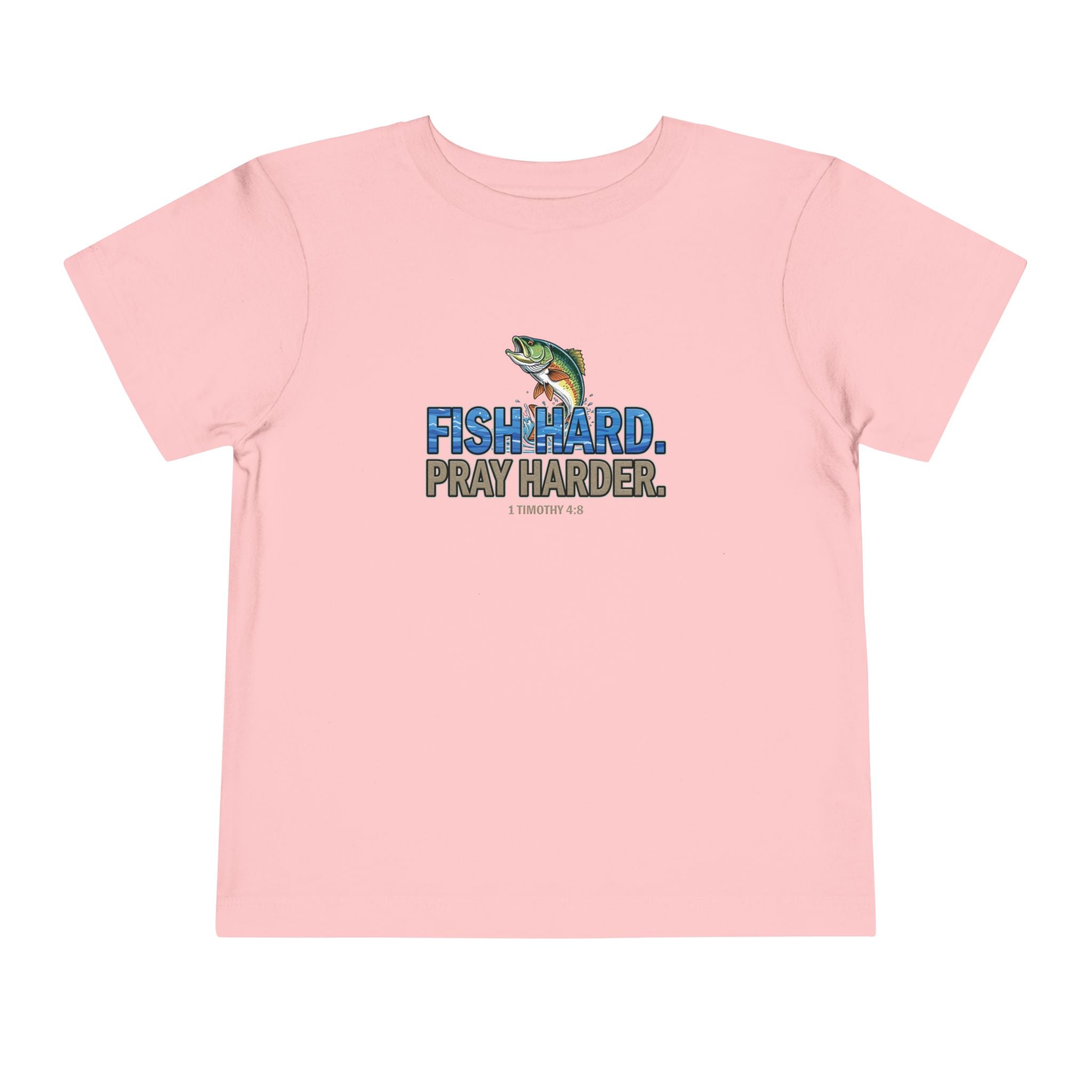 Fish Hard Pray Harder Kids T-Shirt, Christian Fishing Tee, Redeemed Faith Apparel
