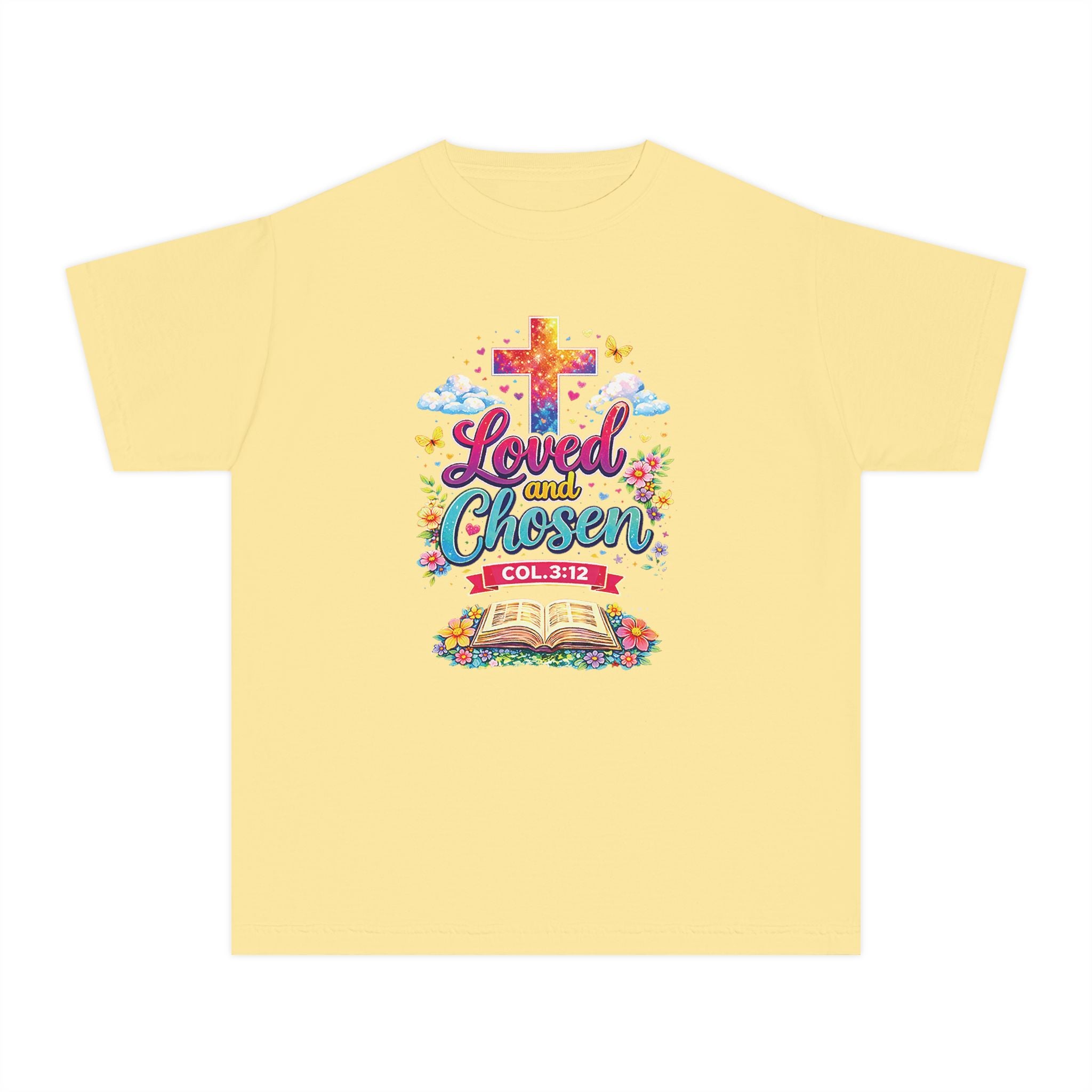 Loved and Chosen Youth Shirt, Christian Youth T Shirt, Bible Verse Youth Tee, Faith Shirt for Girls Boys, Church Youth Shirt Colossians 312