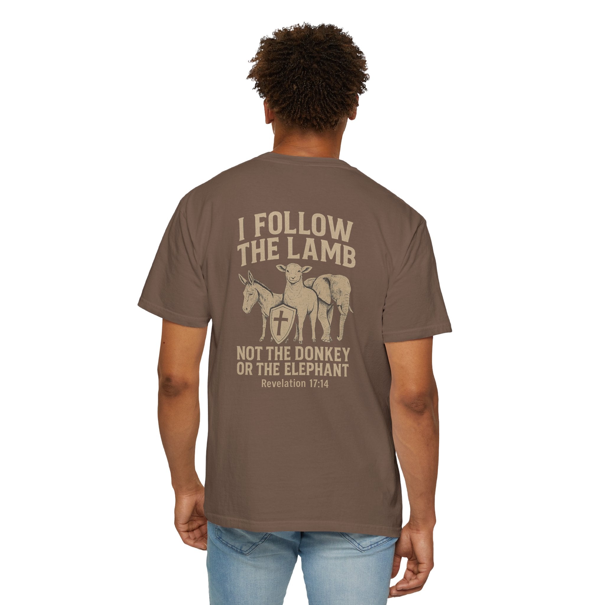 Christian Shirt, I Follow The Lamb Not The Donkey Or Elephant, Revelation 17:14 T-Shirt, Jesus Over Politics Tee, Redeemed Faith Apparel
