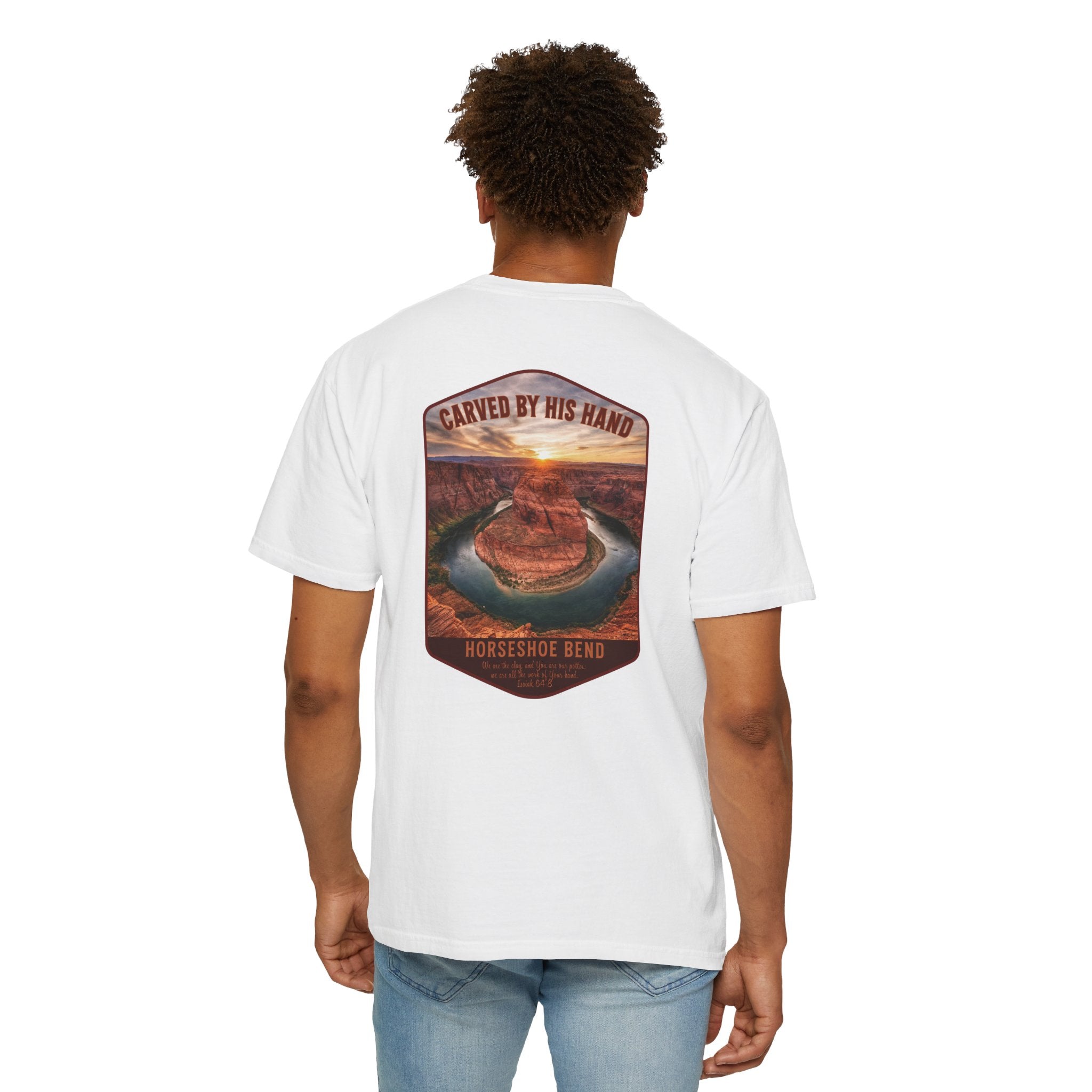 AZ-Horseshoe Bend Christian T Shirt, Carved by His Hand Tee, Arizona Faith Shirt, Isaiah 64 Bible Verse Shirt, God Bless America Collection