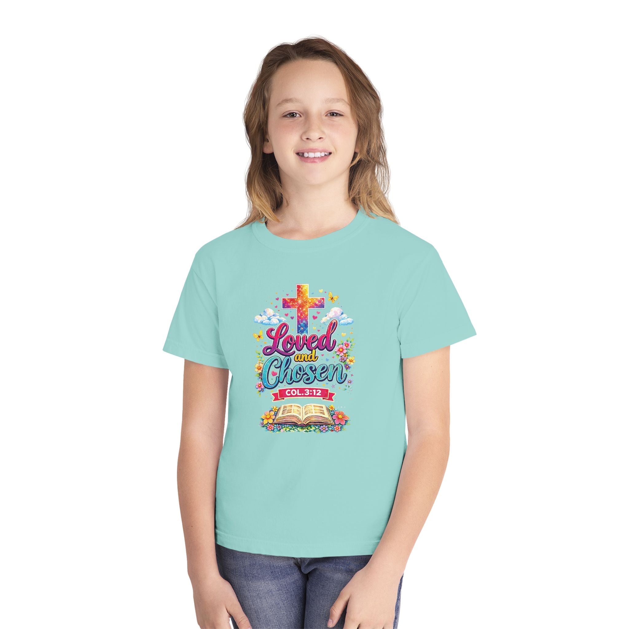 Loved and Chosen Youth Shirt, Christian Youth T Shirt, Bible Verse Youth Tee, Faith Shirt for Girls Boys, Church Youth Shirt Colossians 312