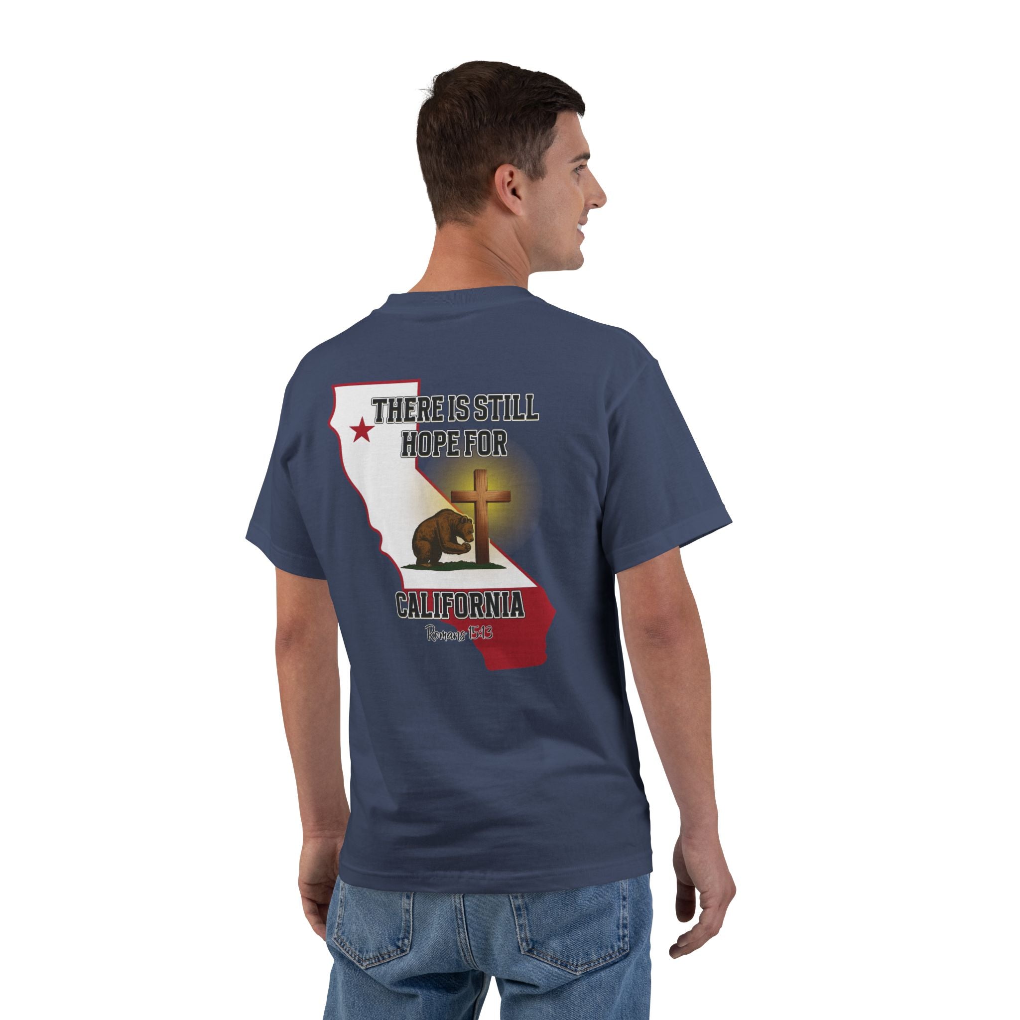 CA-There Is Still Hope for California, Christian Shirt, Romans 1513, Bear and Cross, Redeemed Faith Apparel, God Bless America Collection