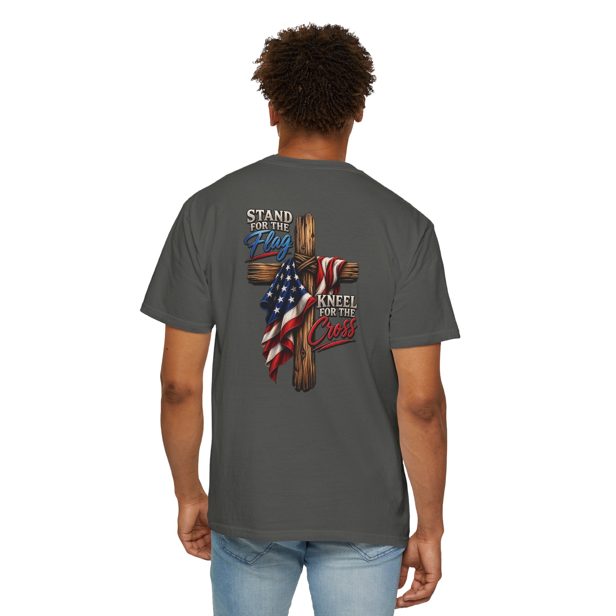 Stand for the Flag Kneel for the Cross T-Shirt, Christian Patriotic T-Shirt, American Flag & Cross Shirt, Redeemed Faith Apparel