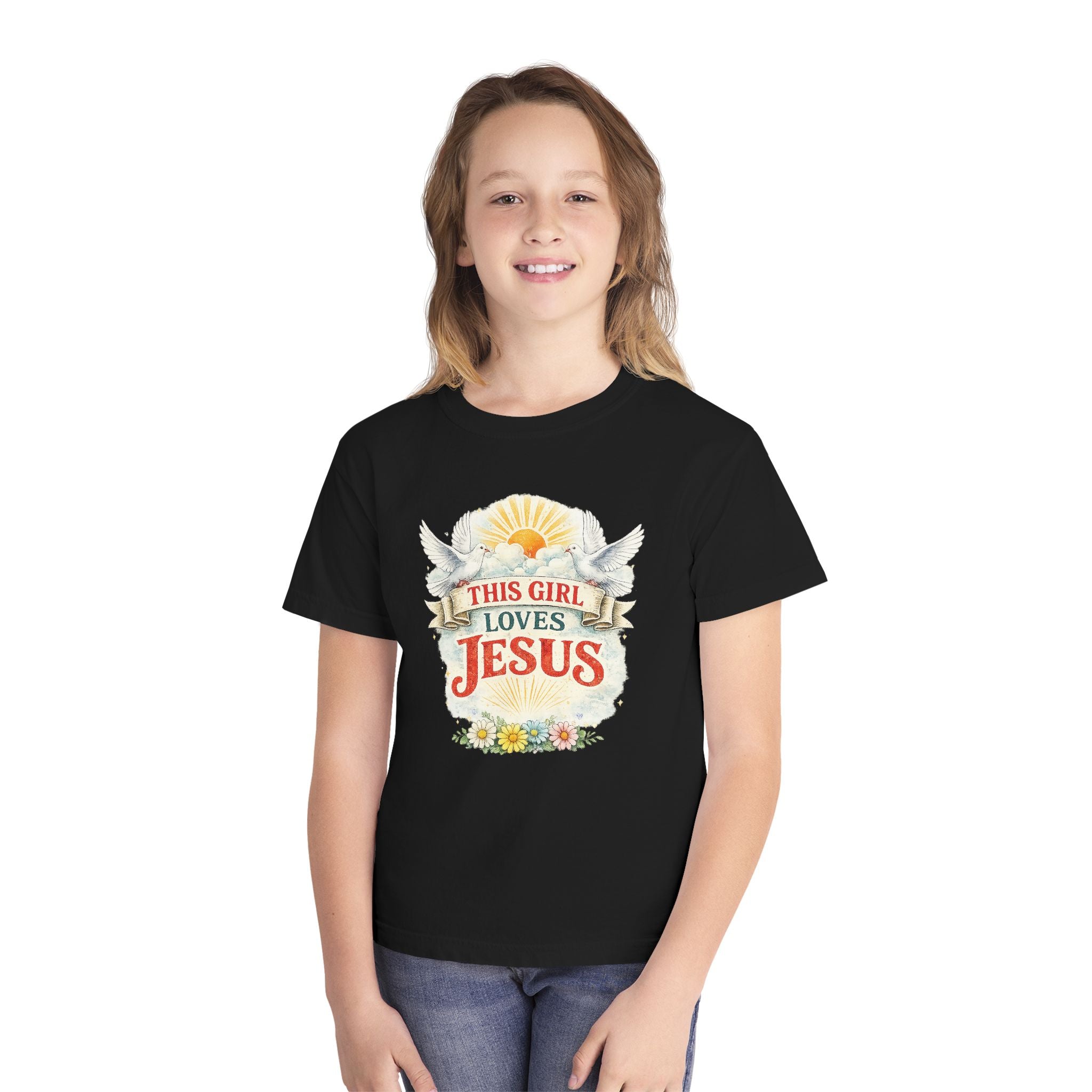This Girl Loves Jesus Youth Shirt, Christian Girl Shirt, Faith Based Kids Shirt, Cute Christian Tee, Bible Shirt Girls, Christian Gift Kids