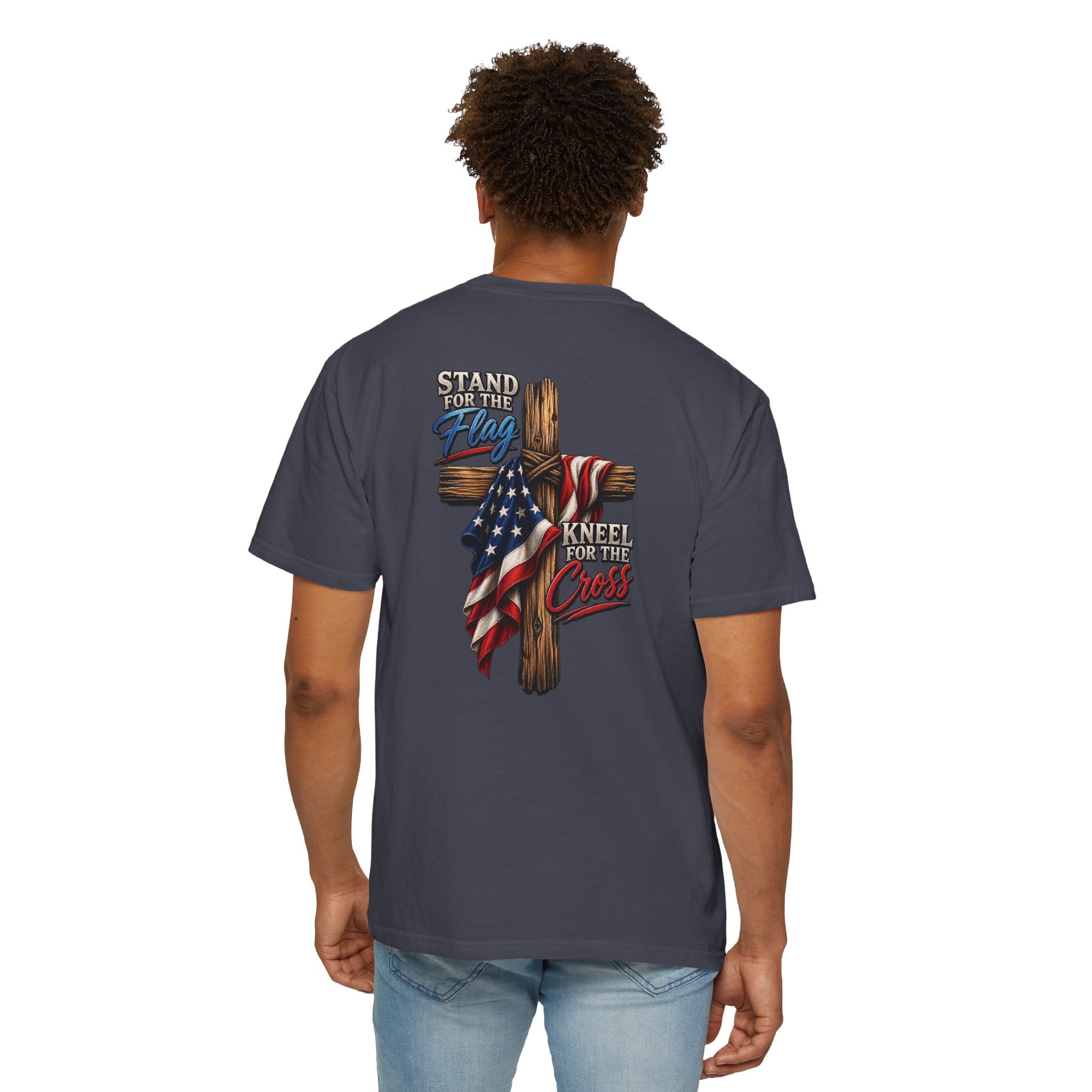 Stand for the Flag Kneel for the Cross T-Shirt, Christian Patriotic T-Shirt, American Flag & Cross Shirt, Redeemed Faith Apparel
