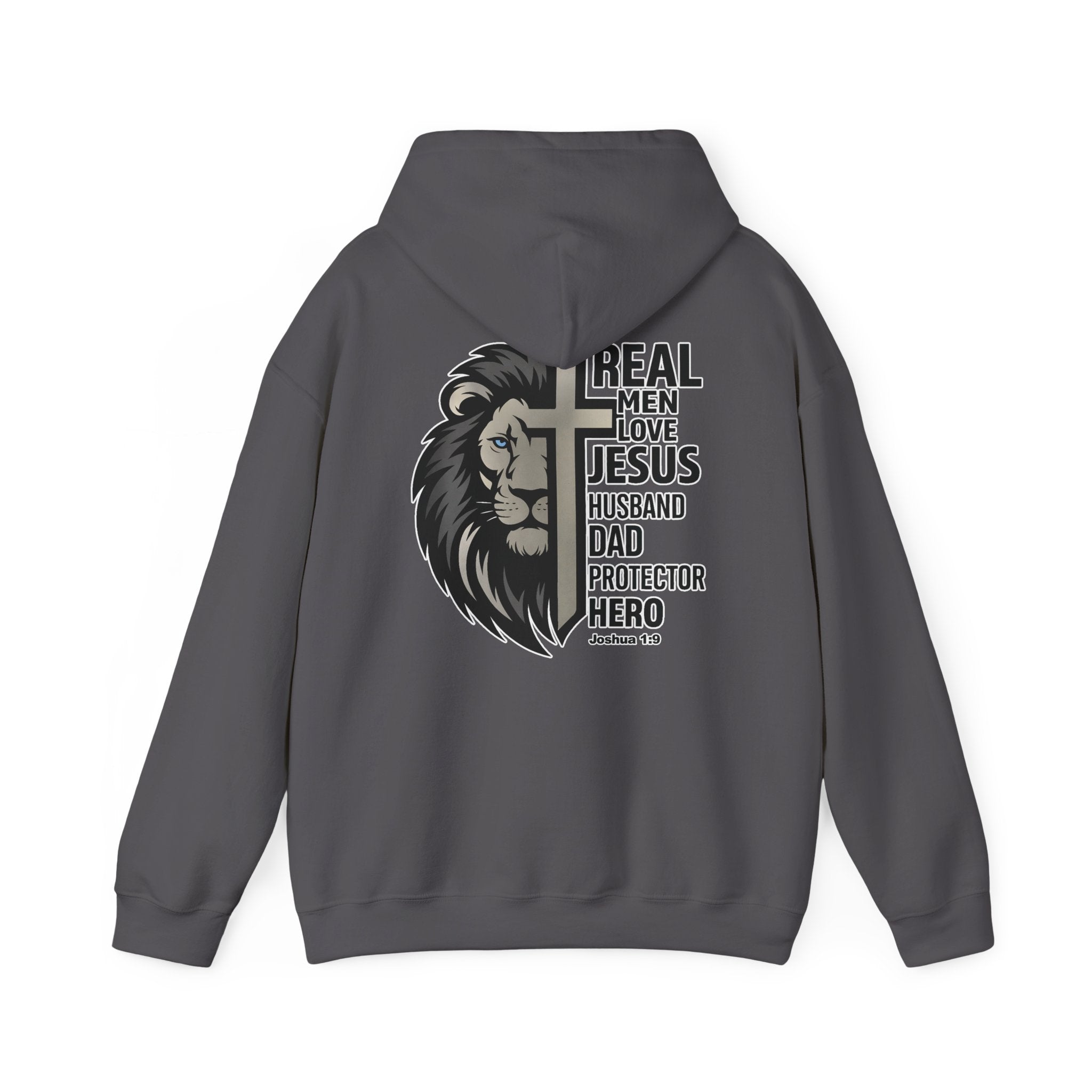 Real Men Love Jesus Lion Christian Hoodie, Husband Dad Protector Hero Hoodie, Christian Mens Pullover Sweatshirt, Redeemed Faith Apparel