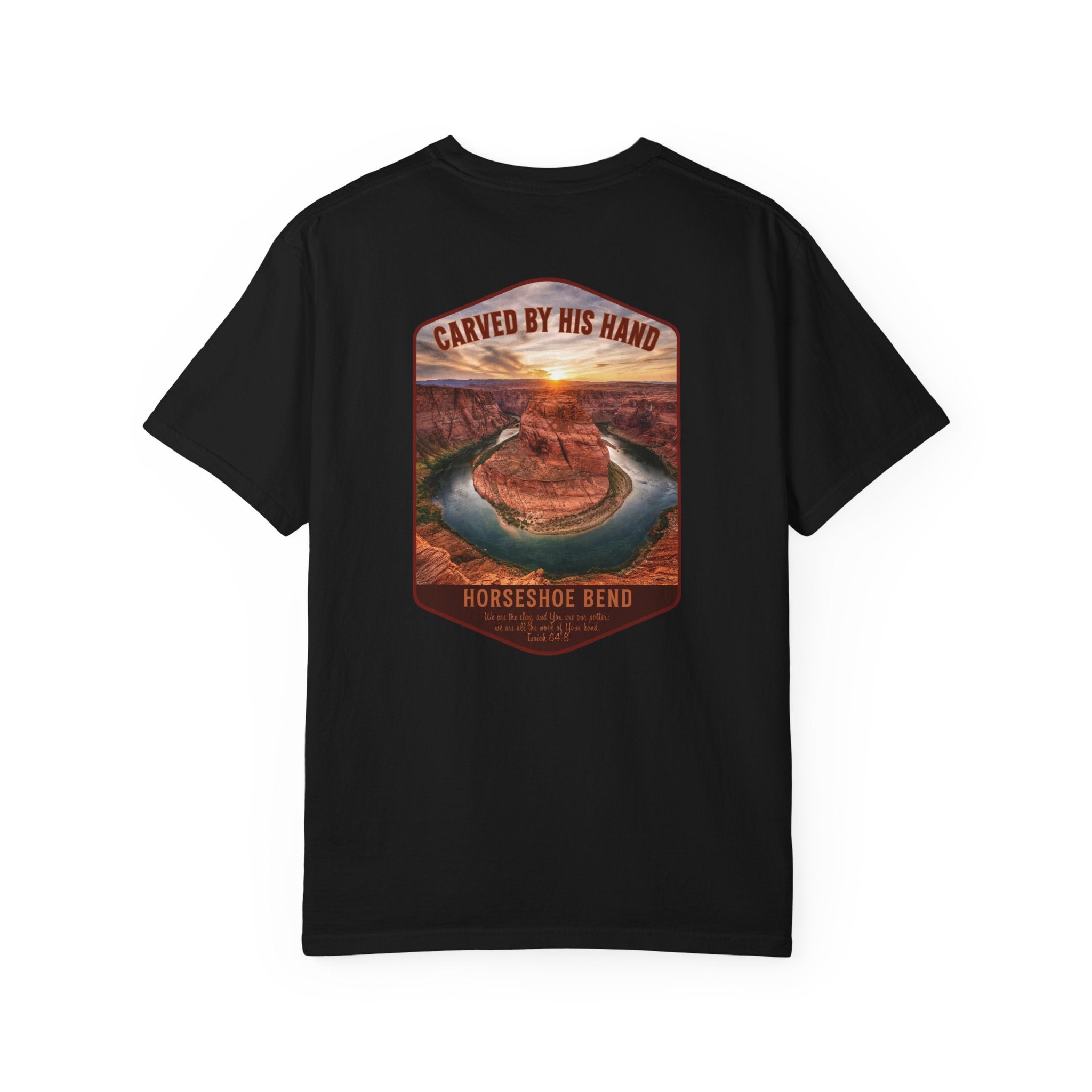 AZ-Horseshoe Bend Christian T Shirt, Carved by His Hand Tee, Arizona Faith Shirt, Isaiah 64 Bible Verse Shirt, God Bless America Collection