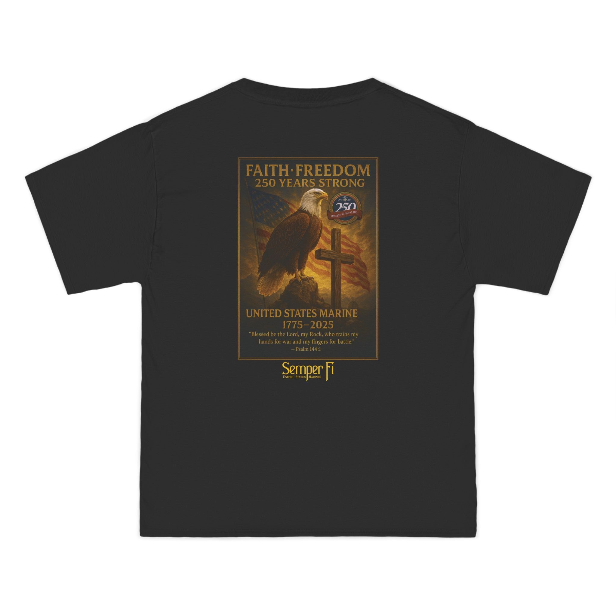 Faith and Freedom T-Shirt - USMC 250th Anniversary, Psalm 144:1, Faith Apparel for Men, Uplifting Gift, Motivational Wear, Spiritual Tee