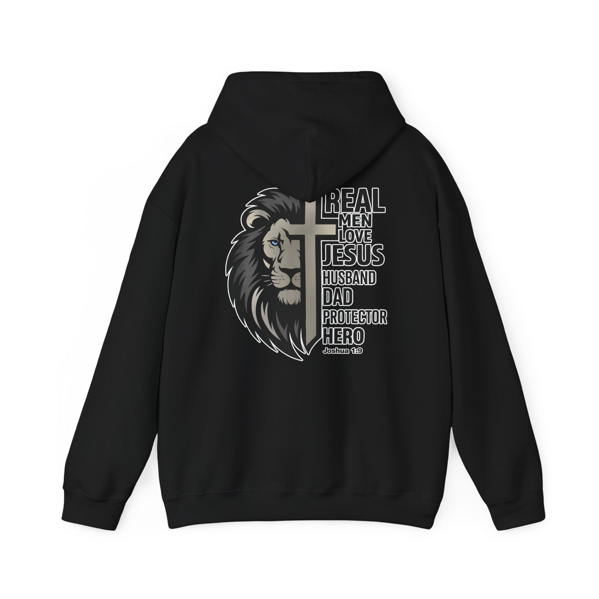 Real Men Love Jesus Lion Christian Hoodie, Husband Dad Protector Hero Hoodie, Christian Mens Pullover Sweatshirt, Redeemed Faith Apparel