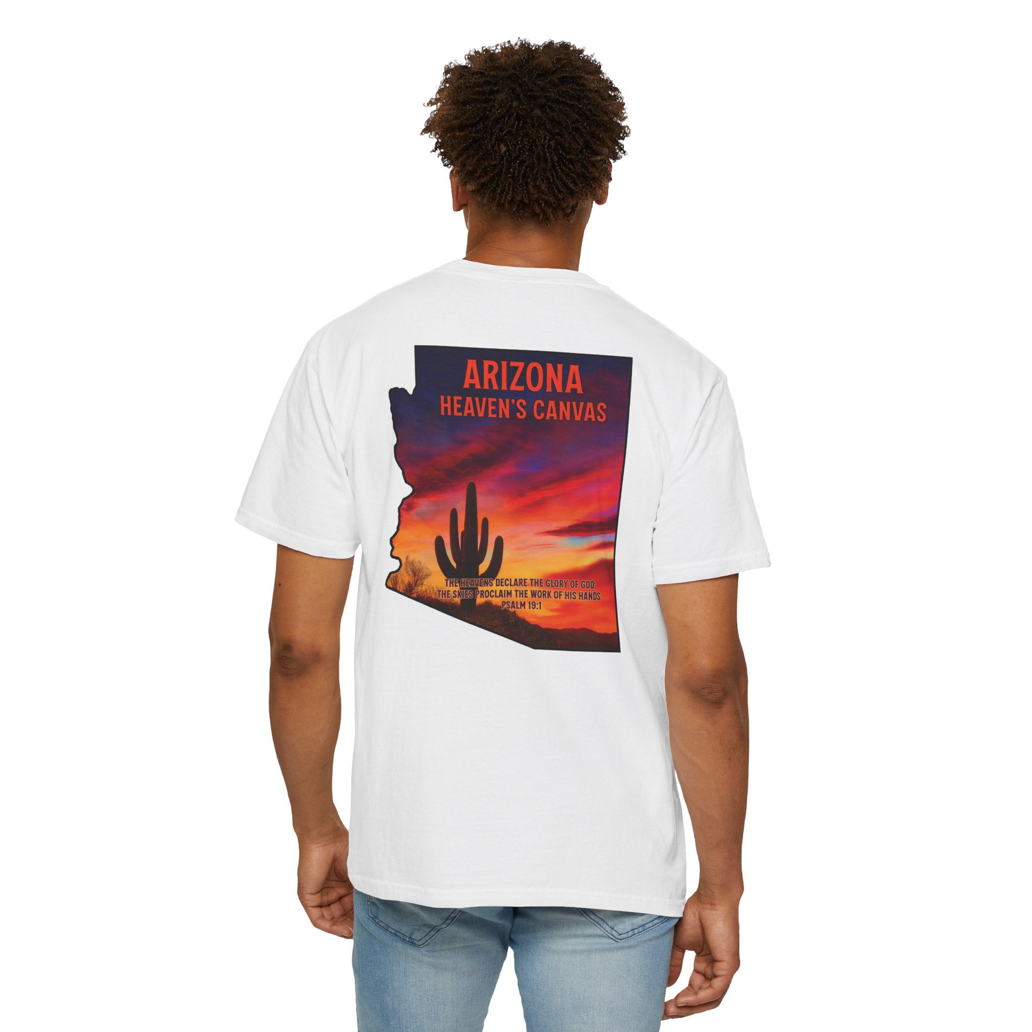 AZ-Arizona Heavens Canvas Christian T Shirt, Desert Sunset Shirt, Psalm 19:1 T-shirt, Arizona Christian Gift, God Bless America Collection