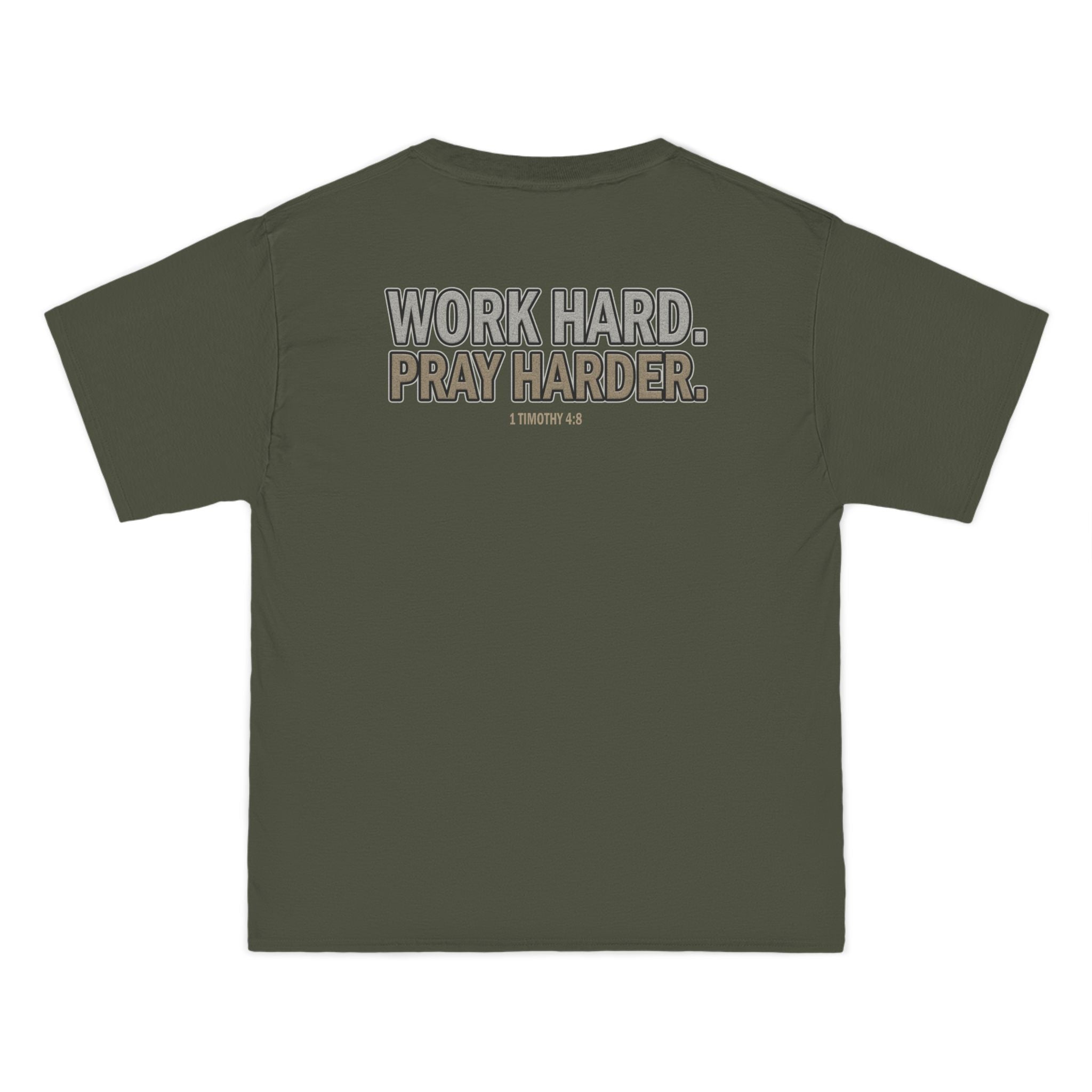 Work Hard Pray Harder Shirt - Christian Motivation Tee, Faith Over Hustle T-Shirt, 1 Timothy 48, Bible Verse Apparel, T-Shirt for Men Women
