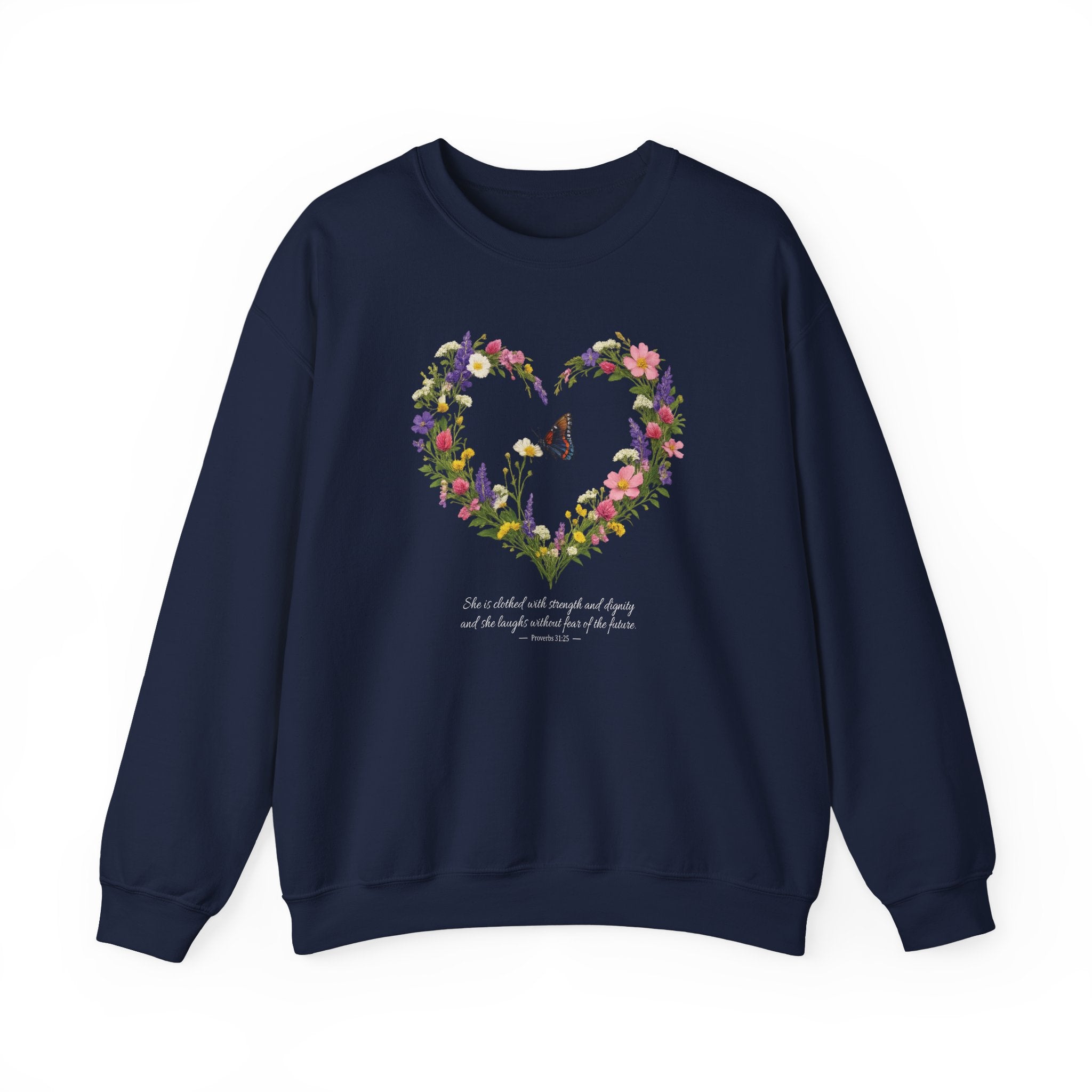 Proverbs 31:25 Sweatshirt, She is Clothed With Strength Christian Floral Sweatshirt, Womens Faith Gift, Redeemed Faith Apparel, Boho Sweater