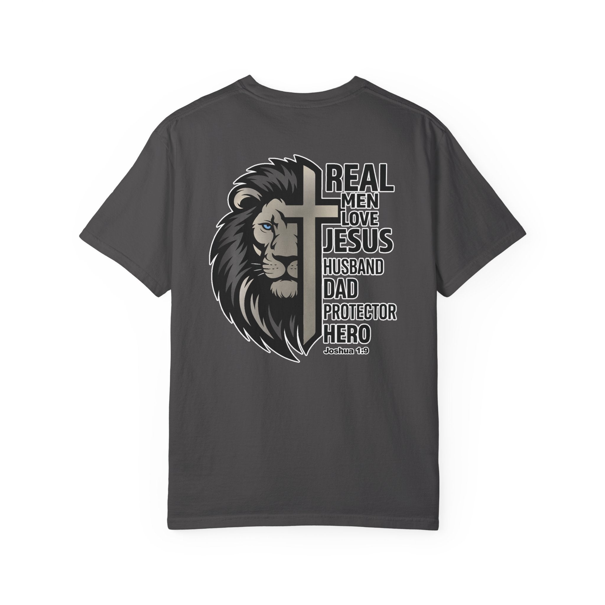 Real Men Love Jesus Lion Christian Shirt, Husband Dad Protector Hero Faith Tee, Christian Mens Shirt, Redeemed Faith Apparel, Joshua 1:9 Tee