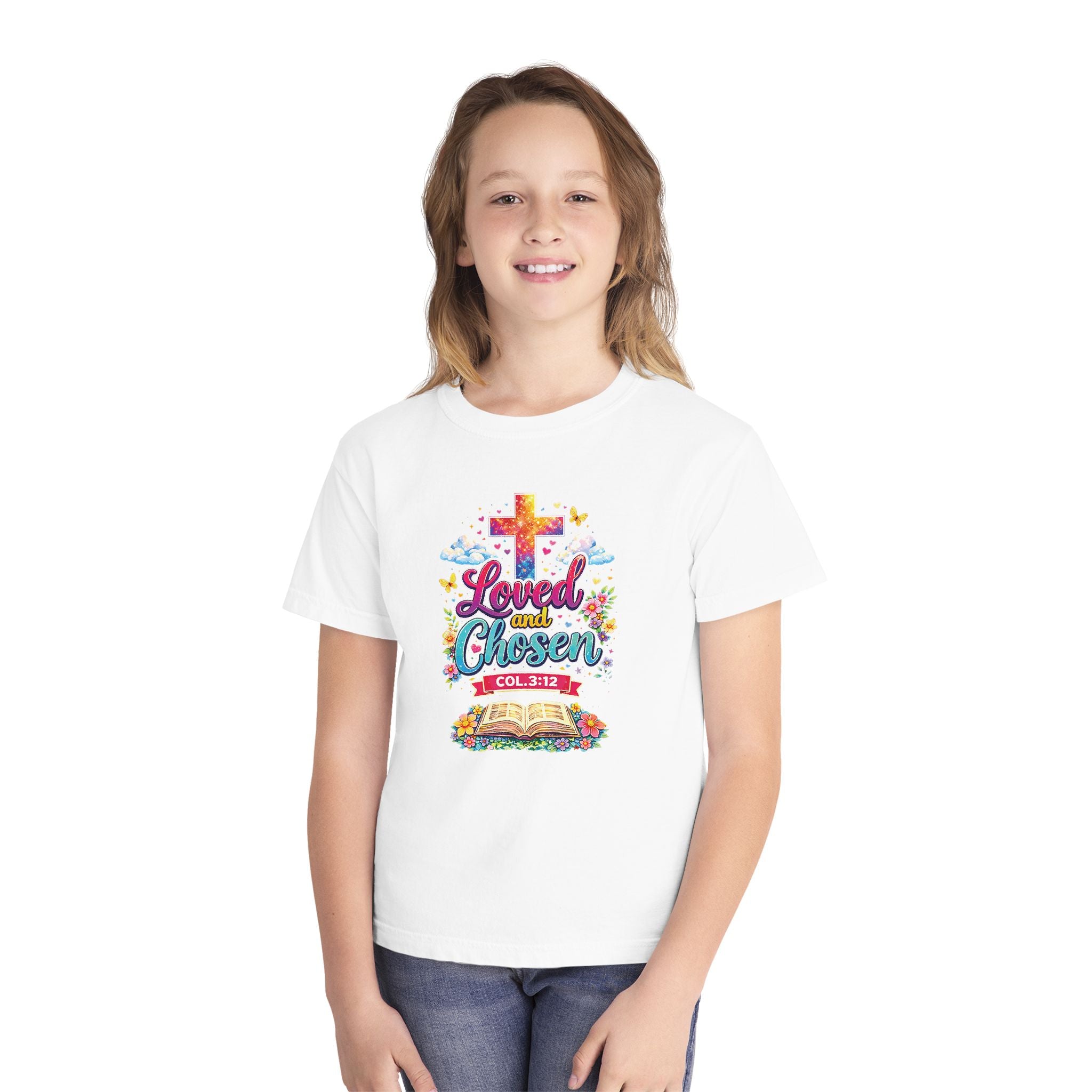 Loved and Chosen Youth Shirt, Christian Youth T Shirt, Bible Verse Youth Tee, Faith Shirt for Girls Boys, Church Youth Shirt Colossians 312