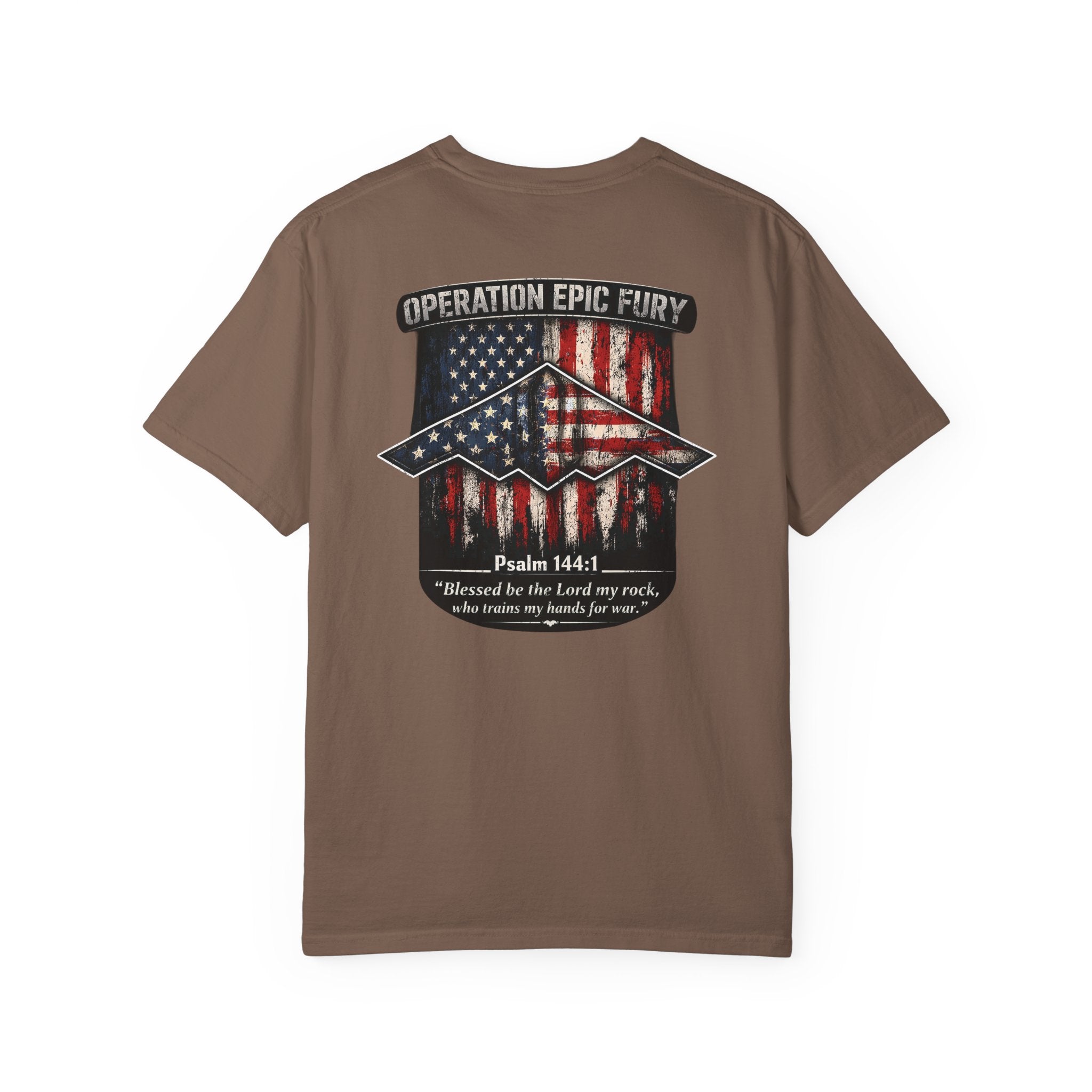Operation Epic Fury Christian Shirt, Psalm 144:1 Patriotic Tee, Faith and Freedom Shirt, American Flag Bomber Shirt, Redeemed Faith Apparel