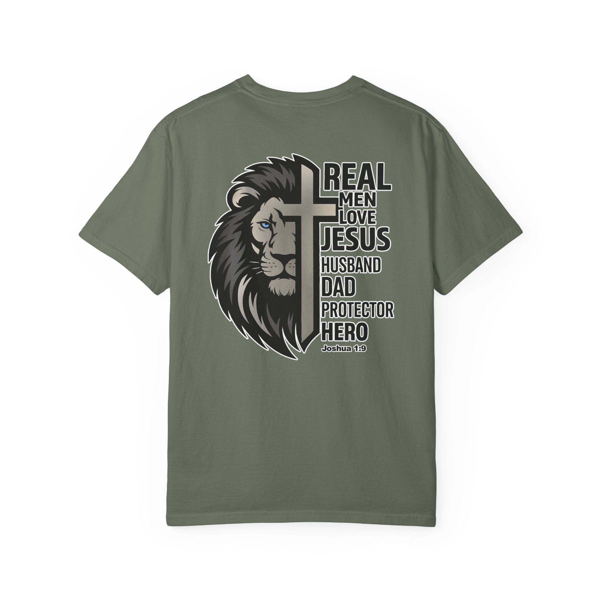 Real Men Love Jesus Lion Christian Shirt, Husband Dad Protector Hero Faith Tee, Christian Mens Shirt, Redeemed Faith Apparel, Joshua 1:9 Tee