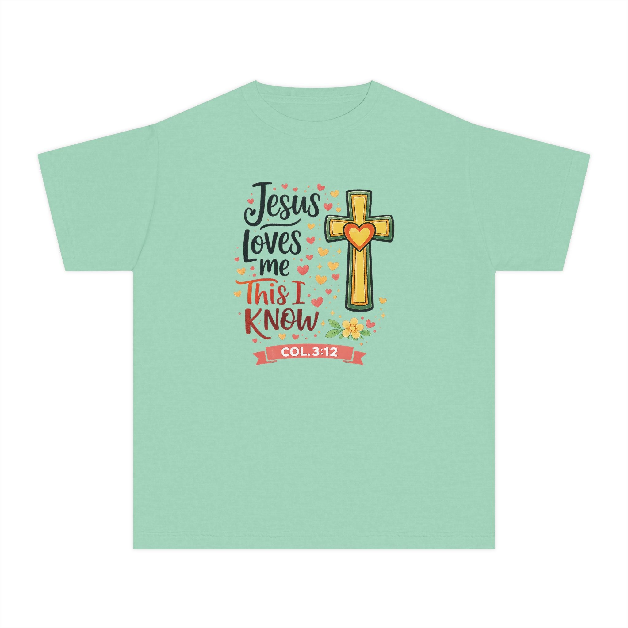 Jesus Loves Me Youth Shirt, Christian Youth T Shirt, Bible Verse Youth Tee, Faith Shirt for Girls Boys, Church Youth Shirt Colossians 312