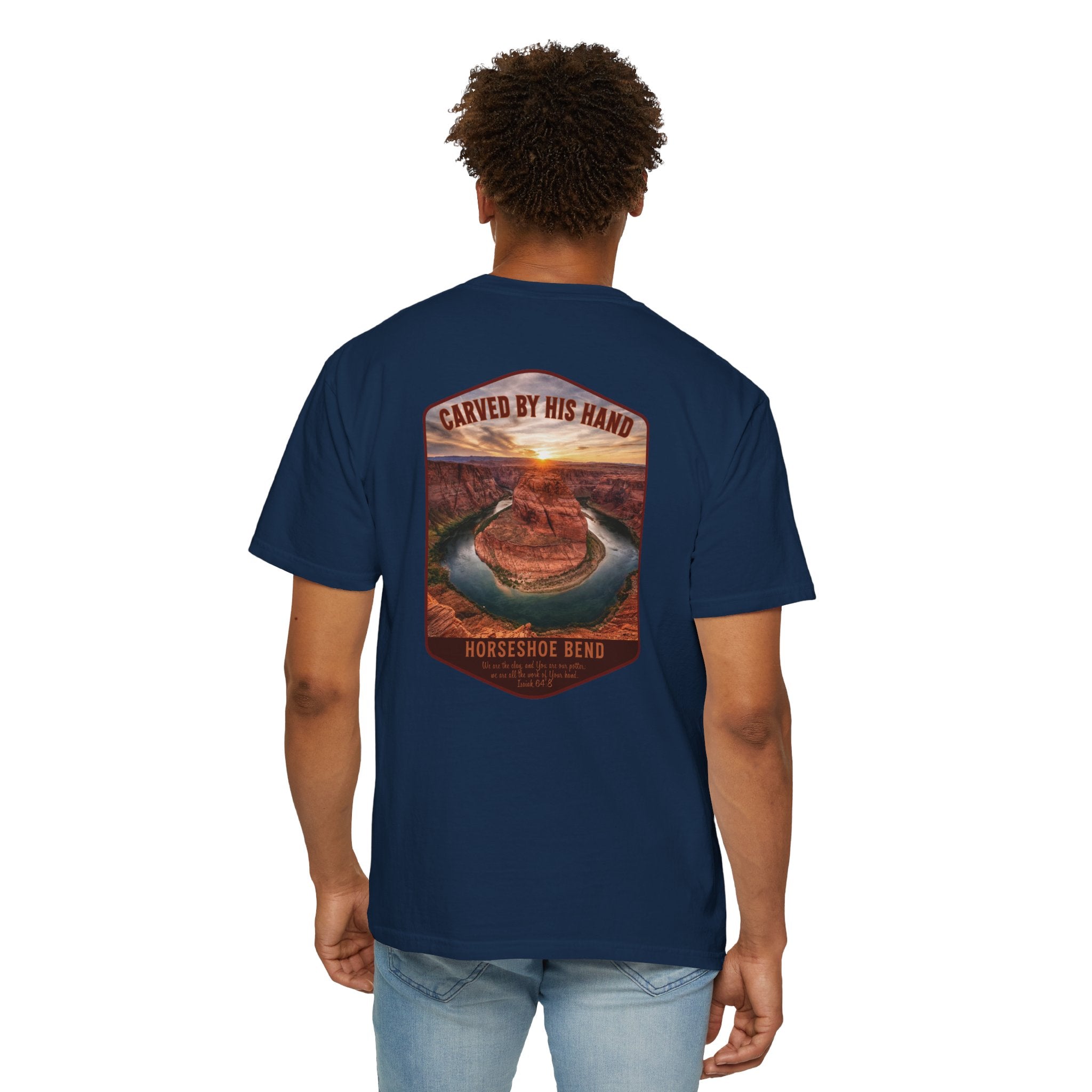 AZ-Horseshoe Bend Christian T Shirt, Carved by His Hand Tee, Arizona Faith Shirt, Isaiah 64 Bible Verse Shirt, God Bless America Collection