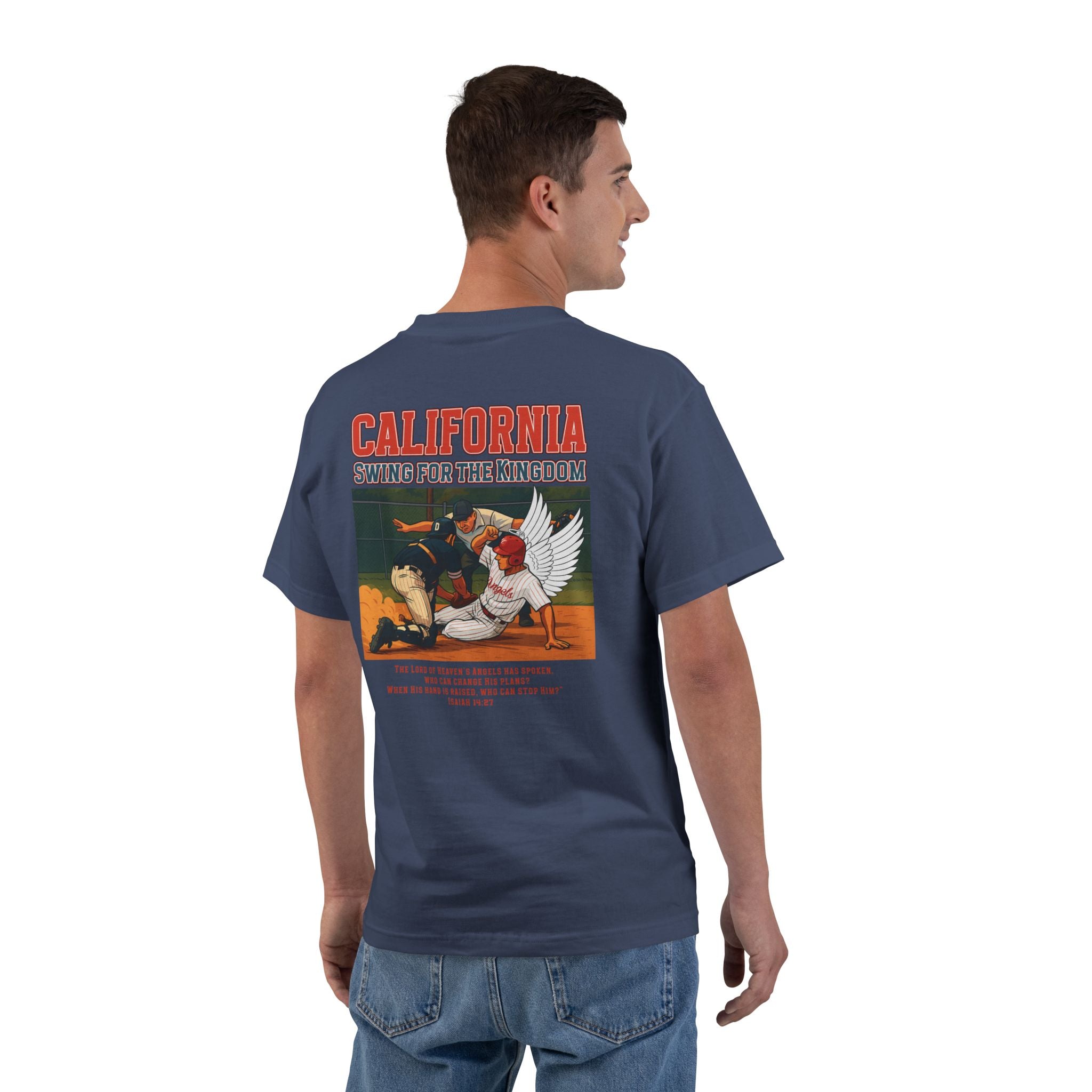 CA-Angels Swing for the Kingdom Christian Baseball Shirt, Isaiah 1427, Faith Sports Tee, Redeemed Faith Apparel God Bless America Collection