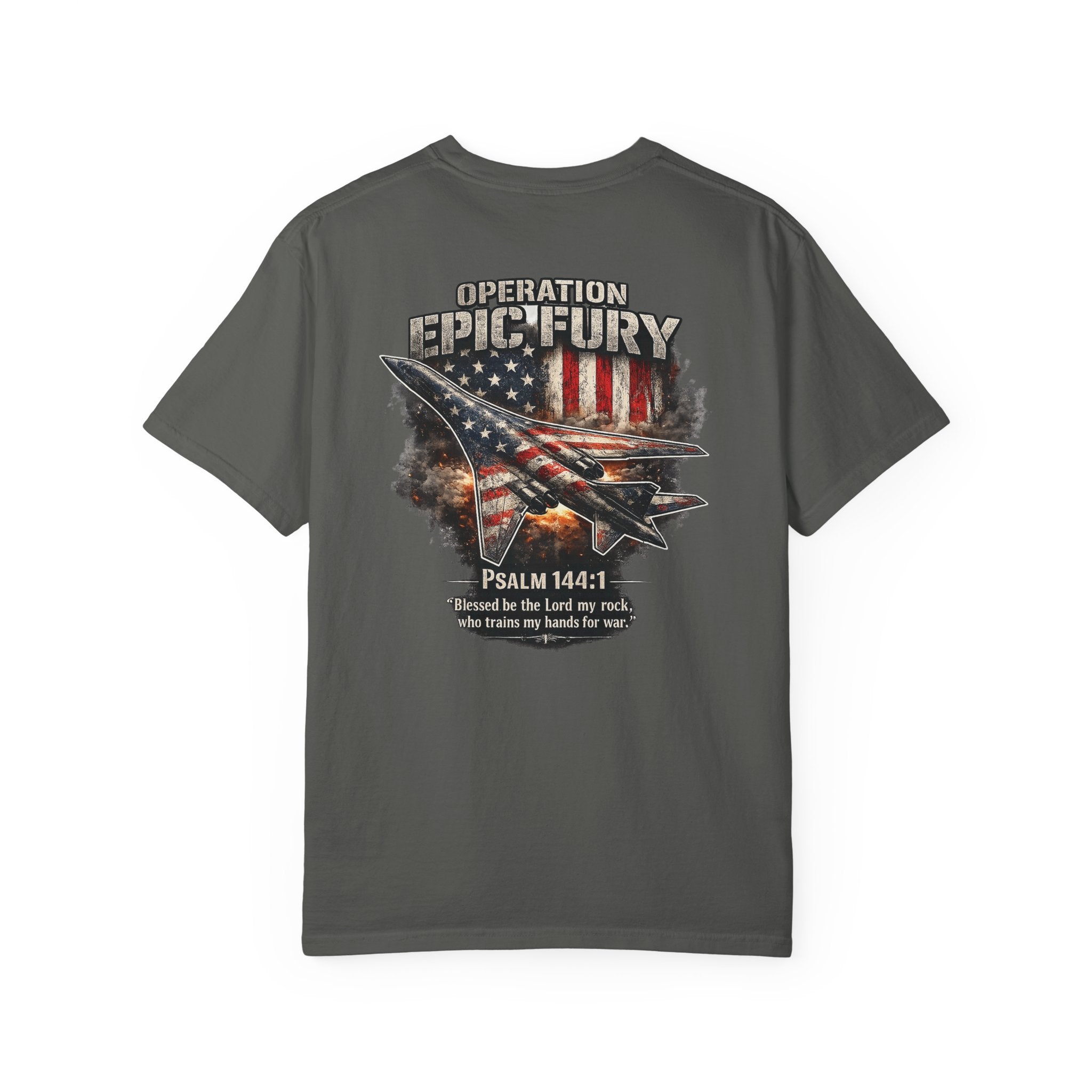 Operation Epic Fury Christian Shirt, Psalm 144:1 Bible Verse Tee, American B1 Bomber Shirt, Faith and Freedom Shirt, Redeemed Faith Apparel