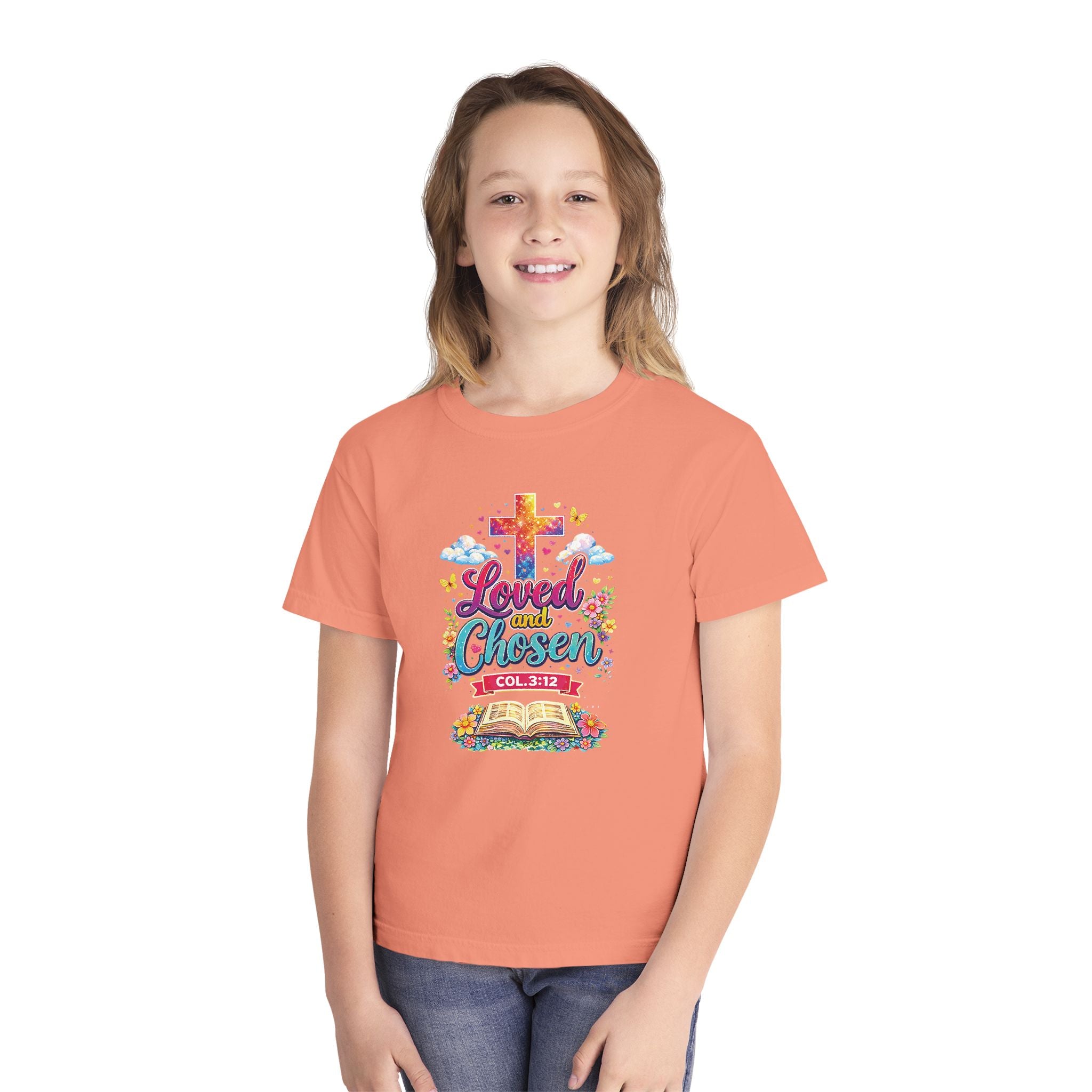 Loved and Chosen Youth Shirt, Christian Youth T Shirt, Bible Verse Youth Tee, Faith Shirt for Girls Boys, Church Youth Shirt Colossians 312