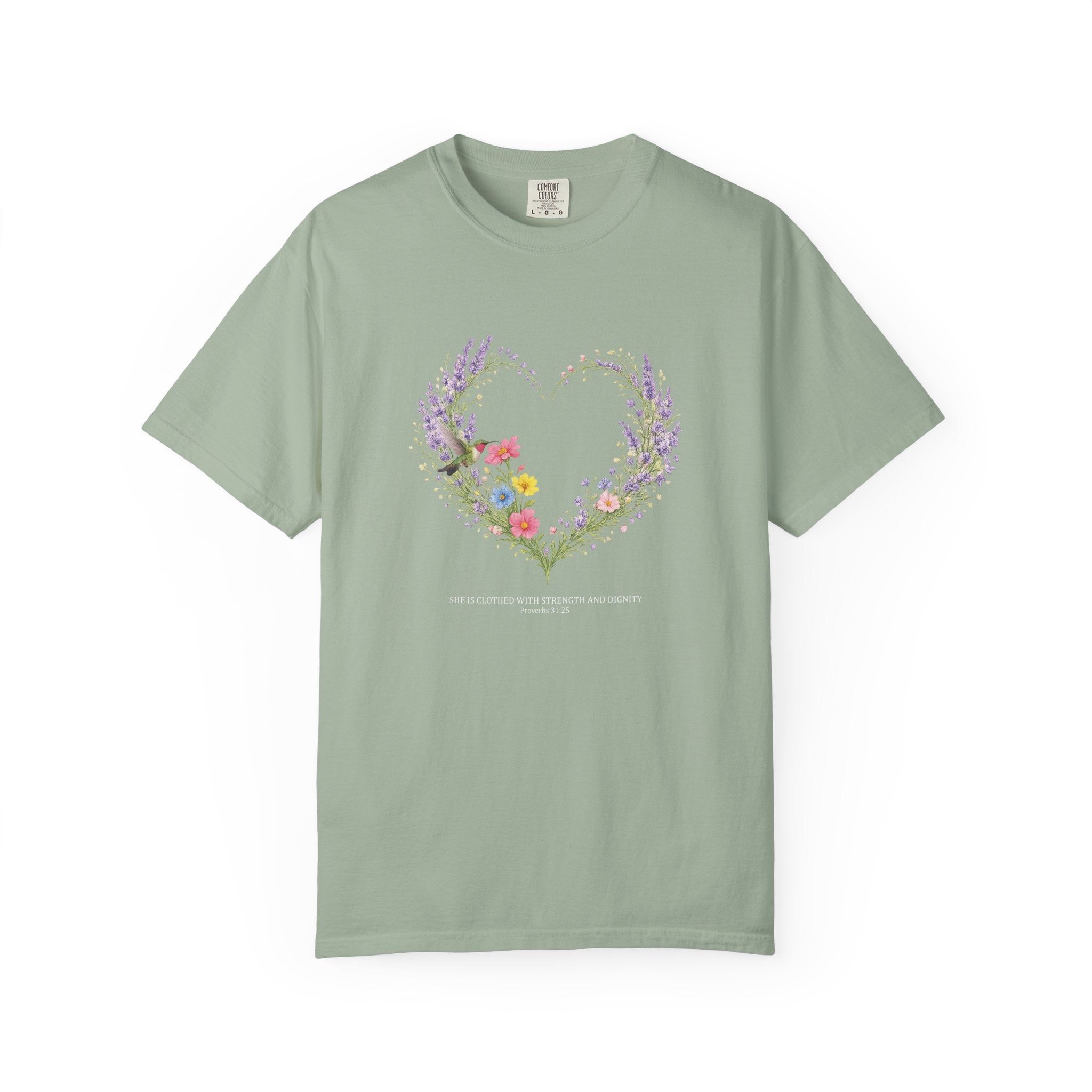 She Is Clothed With Strength And Dignity Floral Tee, Proverbs 31:25 Shirt, Christian Women Gift, Wildflower Heart, Redeemed Faith Apparel
