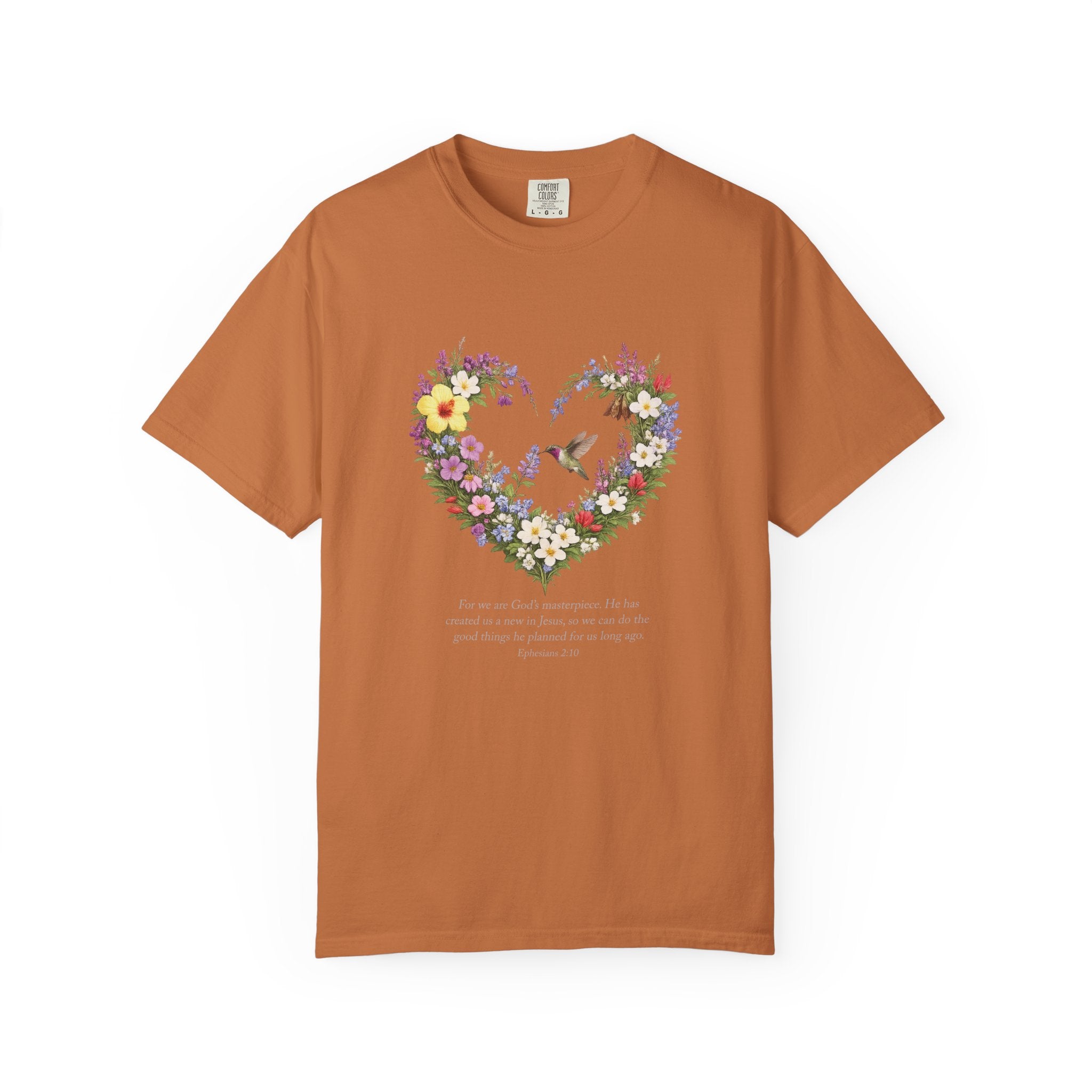 Gods Masterpiece Floral Heart T-shirt, Ephesians 2:10 Christian Shirt, Christian Women Gift, Wildflower Heart, Redeemed Faith Apparel