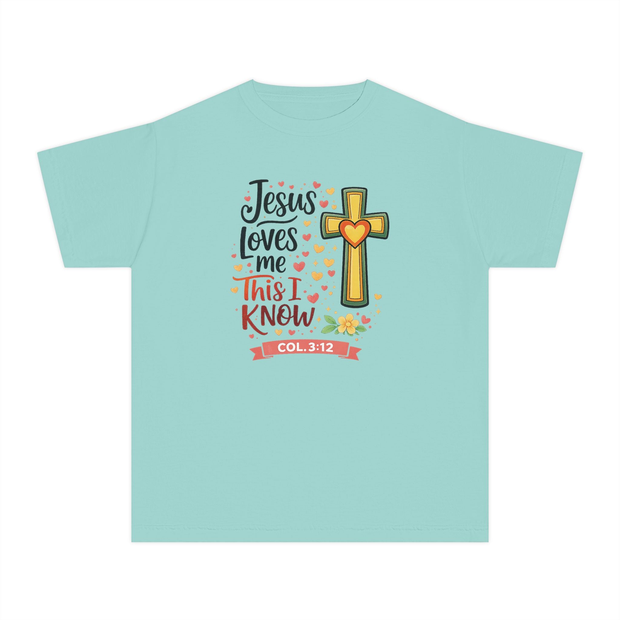 Jesus Loves Me Youth Shirt, Christian Youth T Shirt, Bible Verse Youth Tee, Faith Shirt for Girls Boys, Church Youth Shirt Colossians 312