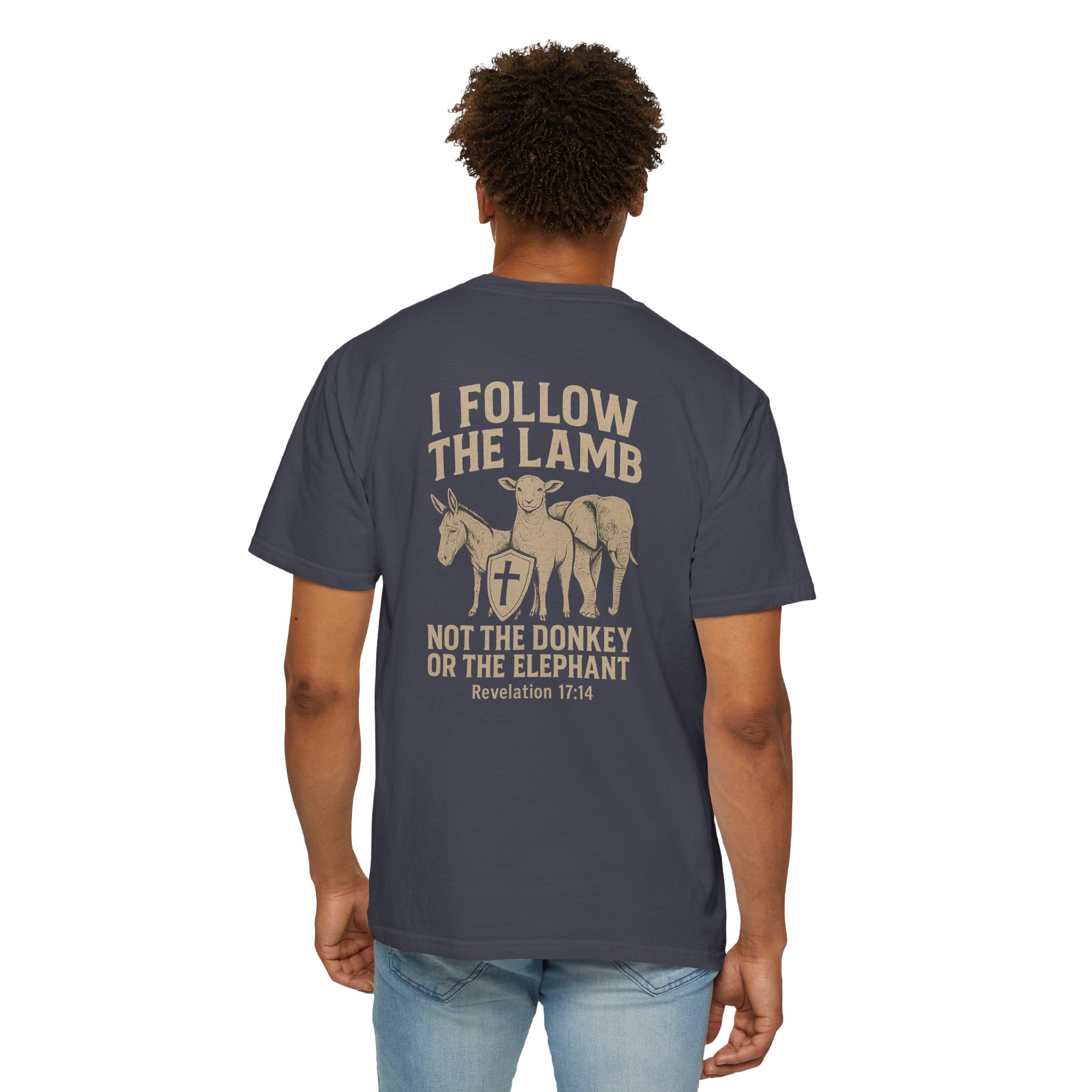 Christian Shirt, I Follow The Lamb Not The Donkey Or Elephant, Revelation 17:14 T-Shirt, Jesus Over Politics Tee, Redeemed Faith Apparel