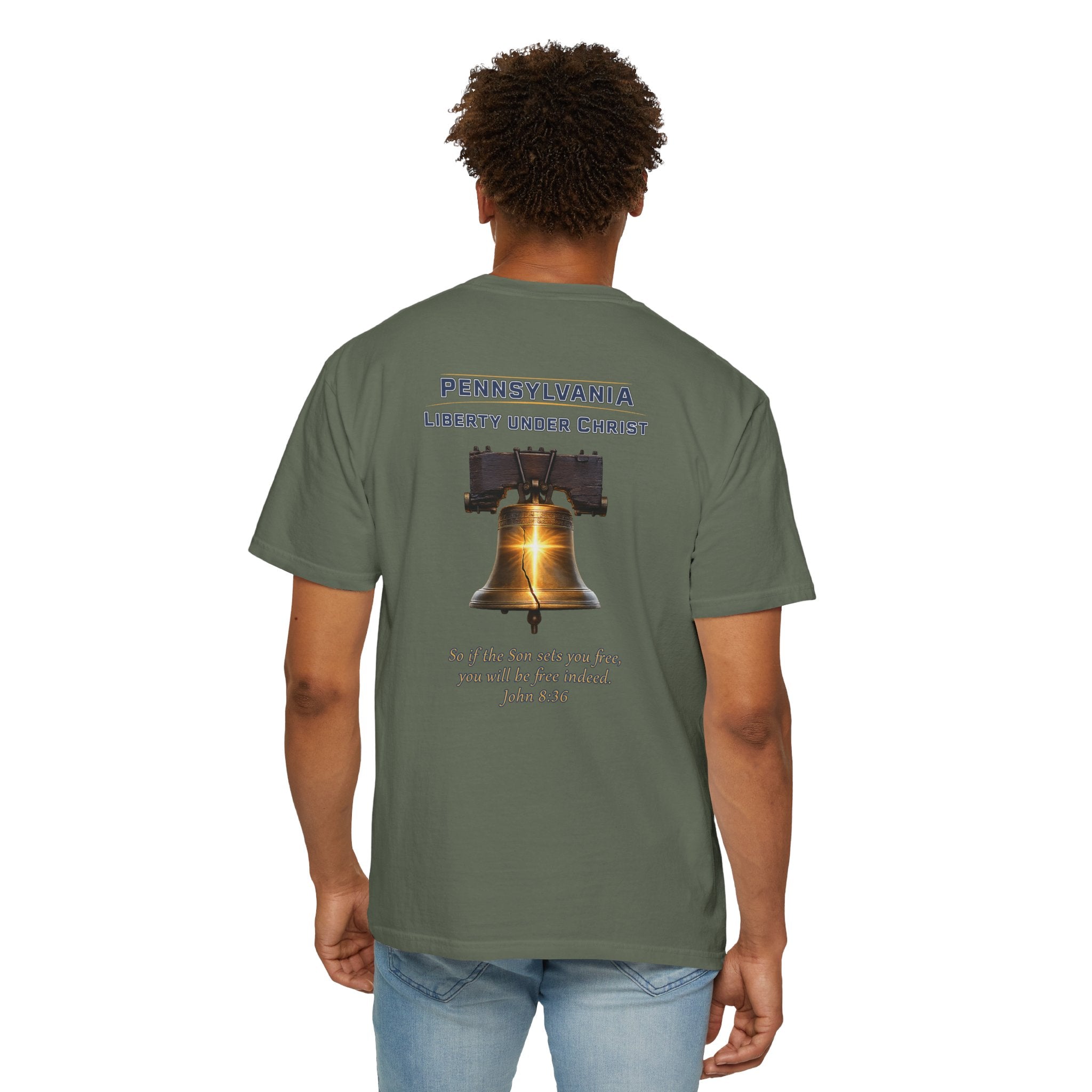 PA-Pennsylvania Liberty Under Christ Christian T Shirt, Liberty Bell Tee, John 8:36 Shirt, PA Freedom Faith, God Bless America Collection