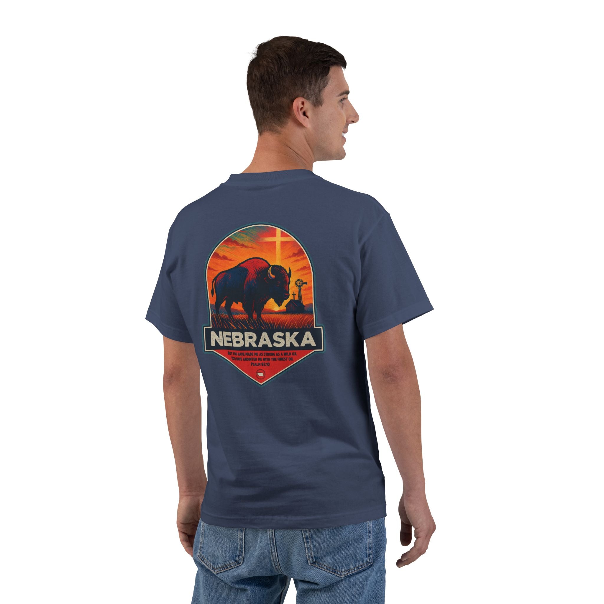 NB-Nebraska Buffalo Christian Shirt, Psalm 92:10, Bison Tee, Cross Farm, Nebraska Faith Shirt, Midwest Graphic, God Bless America Collection