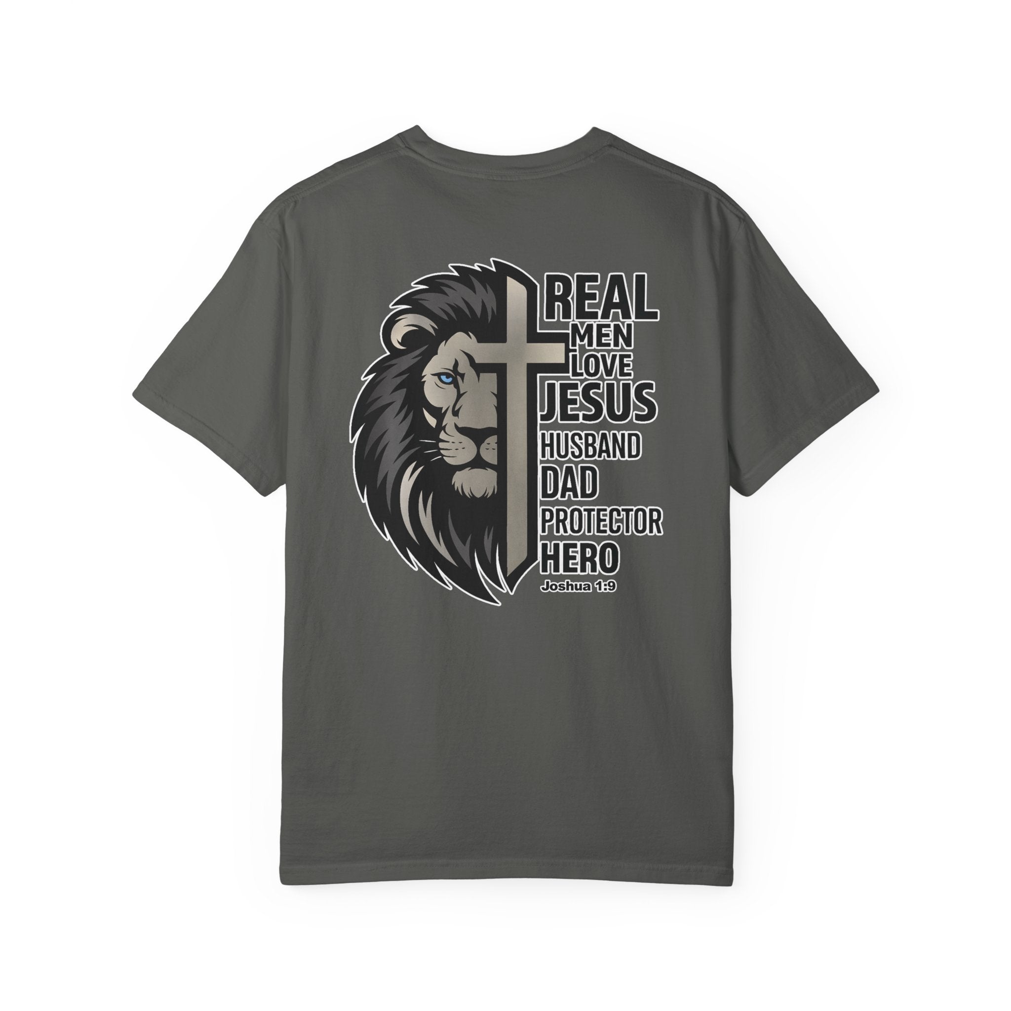 Real Men Love Jesus Lion Christian Shirt, Husband Dad Protector Hero Faith Tee, Christian Mens Shirt, Redeemed Faith Apparel, Joshua 1:9 Tee