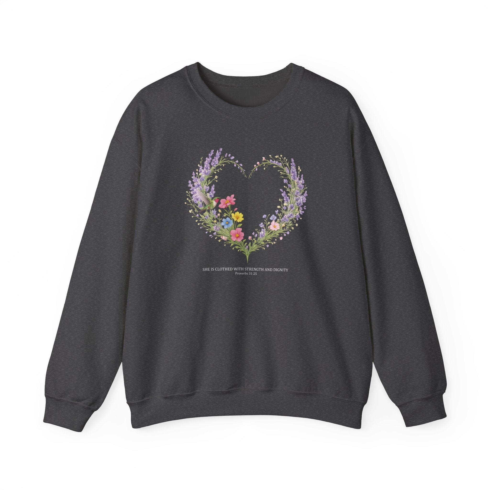 Strength and Dignity Sweatshirt, Proverbs 31:25 Christian Sweatshirt, Hummingbird Womens Gift, Boho Christian Top, Redeemed Faith Apparel