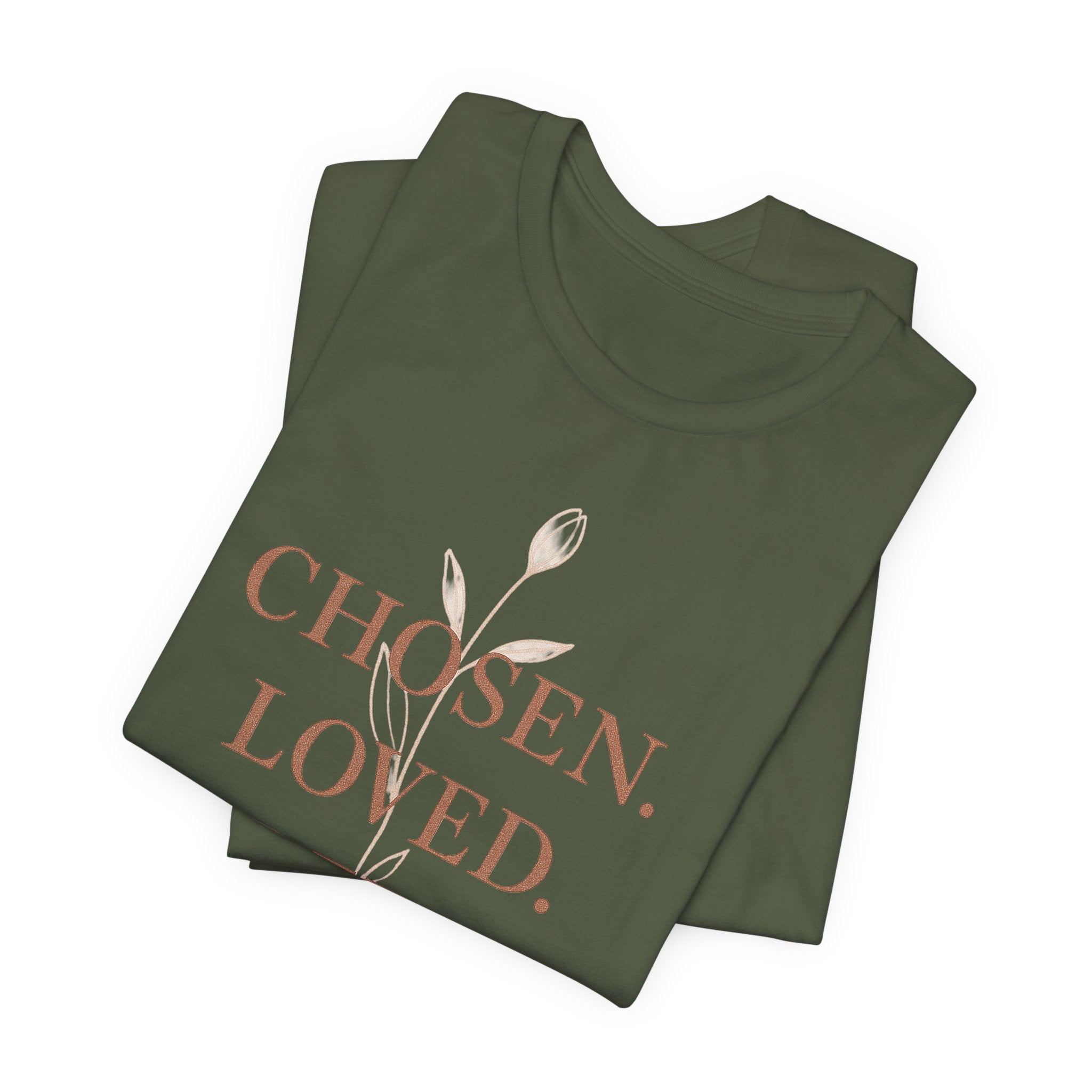 Chosen. Loved. Redeemed. Womens Christian T-Shirt - Faith Inspiration Tee, Minimalist Bible Verse Apparel, Redeemed Faith Apparel