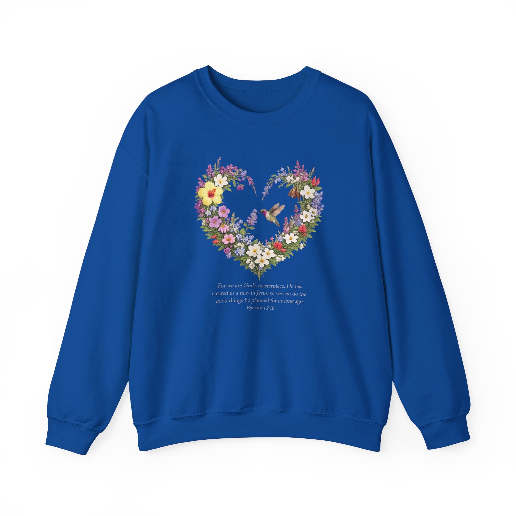 God’s Masterpiece Sweatshirt, Ephesians 2:10 Christian Floral Sweatshirt, Hummingbird Faith Womens Gift, Redeemed Faith Apparel