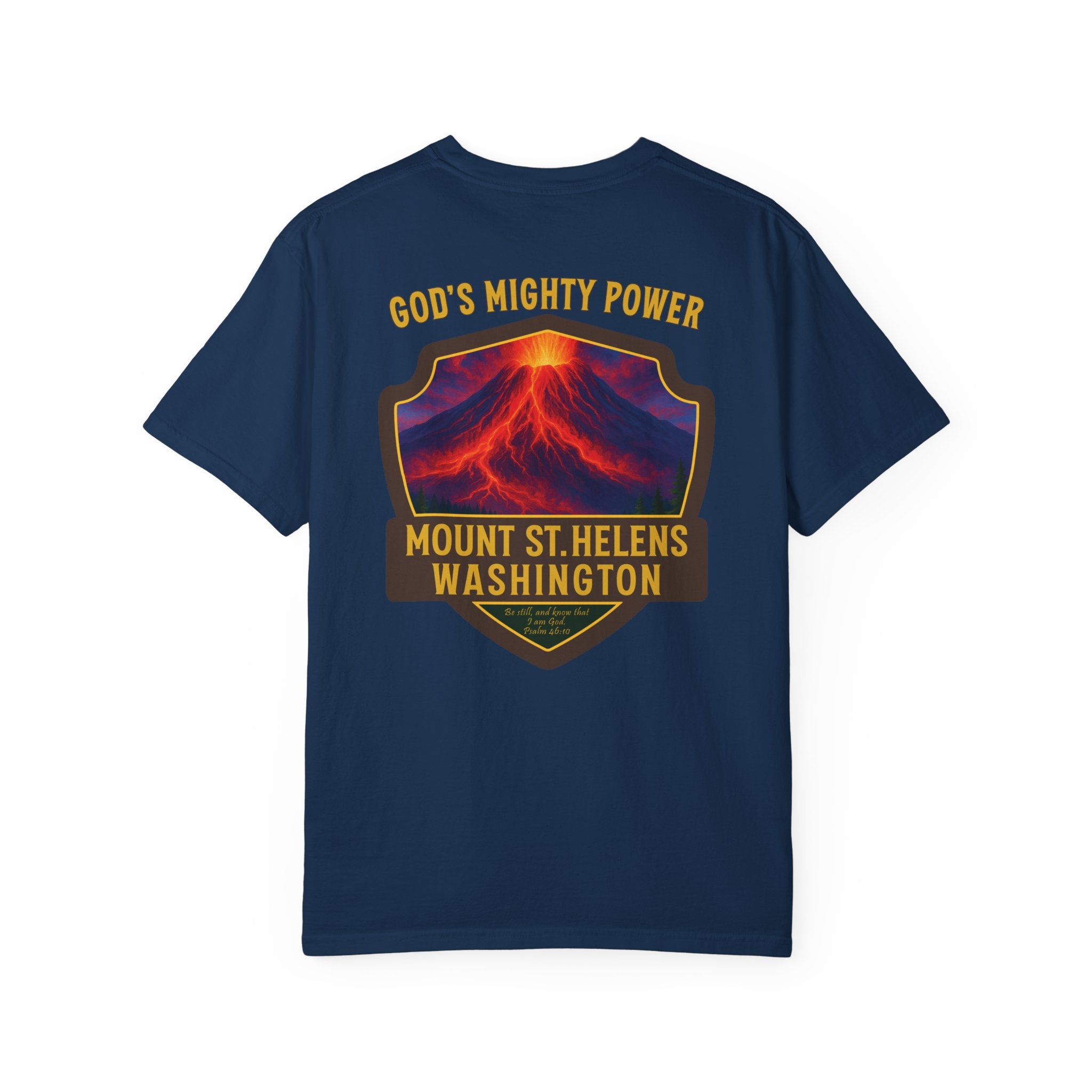 WA-Mount St Helens Washington Christian Shirt, Gods Mighty Power, Psalm 46:10, Volcano Faith Tee, God Bless America Collection, Redeemed Tee