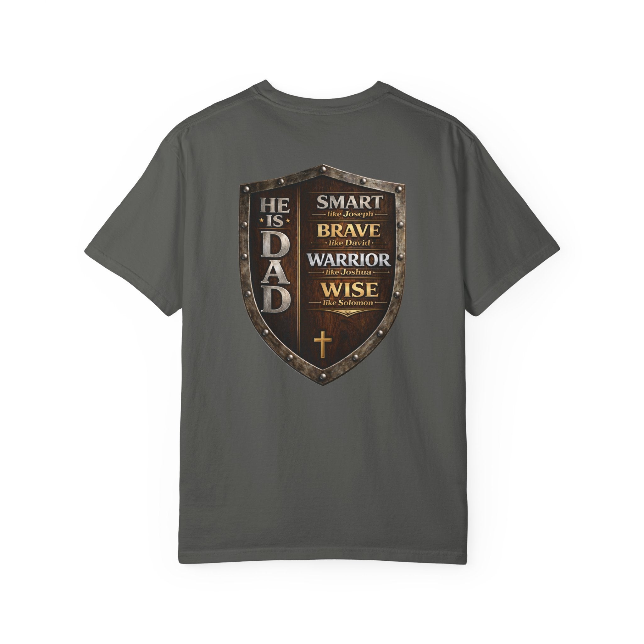 Christian Dad Shield Shirt, Smart Brave Warrior Wise Father Tee, Man of God Dad Shirt, Christian Father Gift, Redeemed Faith Apparel