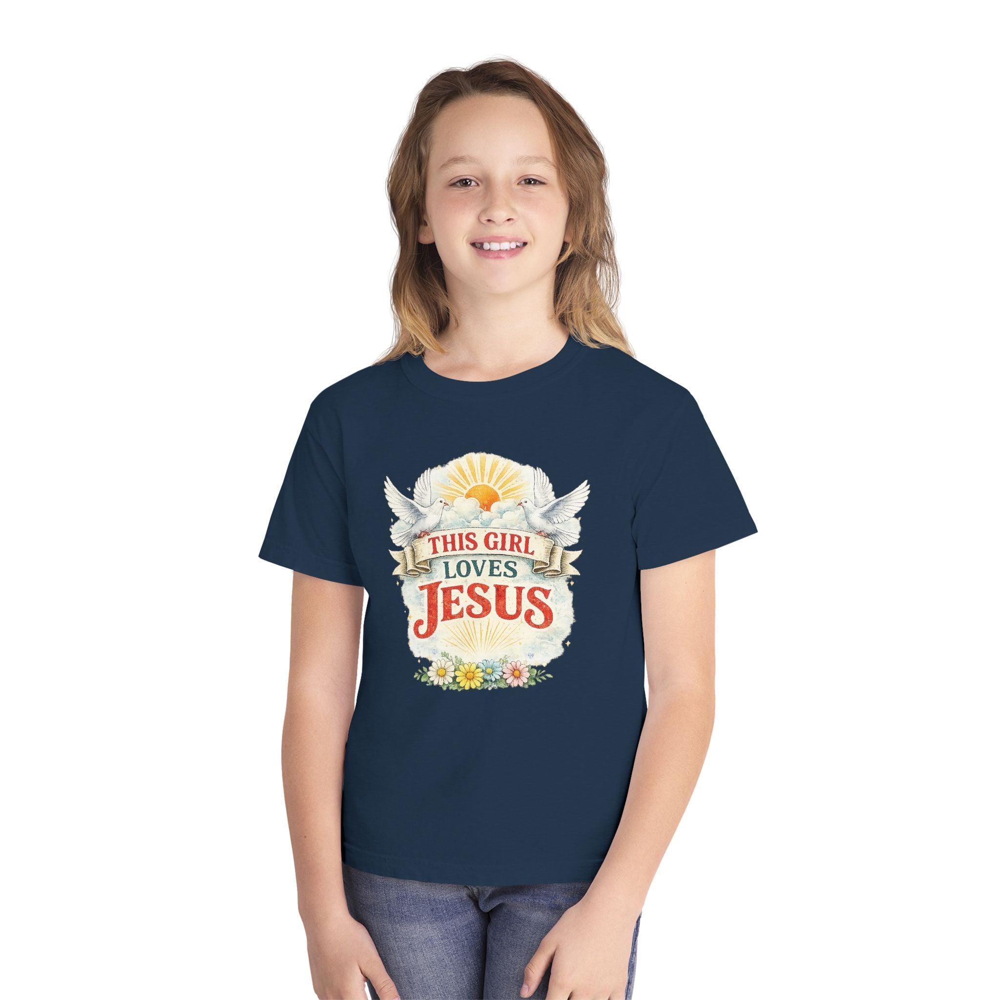 This Girl Loves Jesus Youth Shirt, Christian Girl Shirt, Faith Based Kids Shirt, Cute Christian Tee, Bible Shirt Girls, Christian Gift Kids