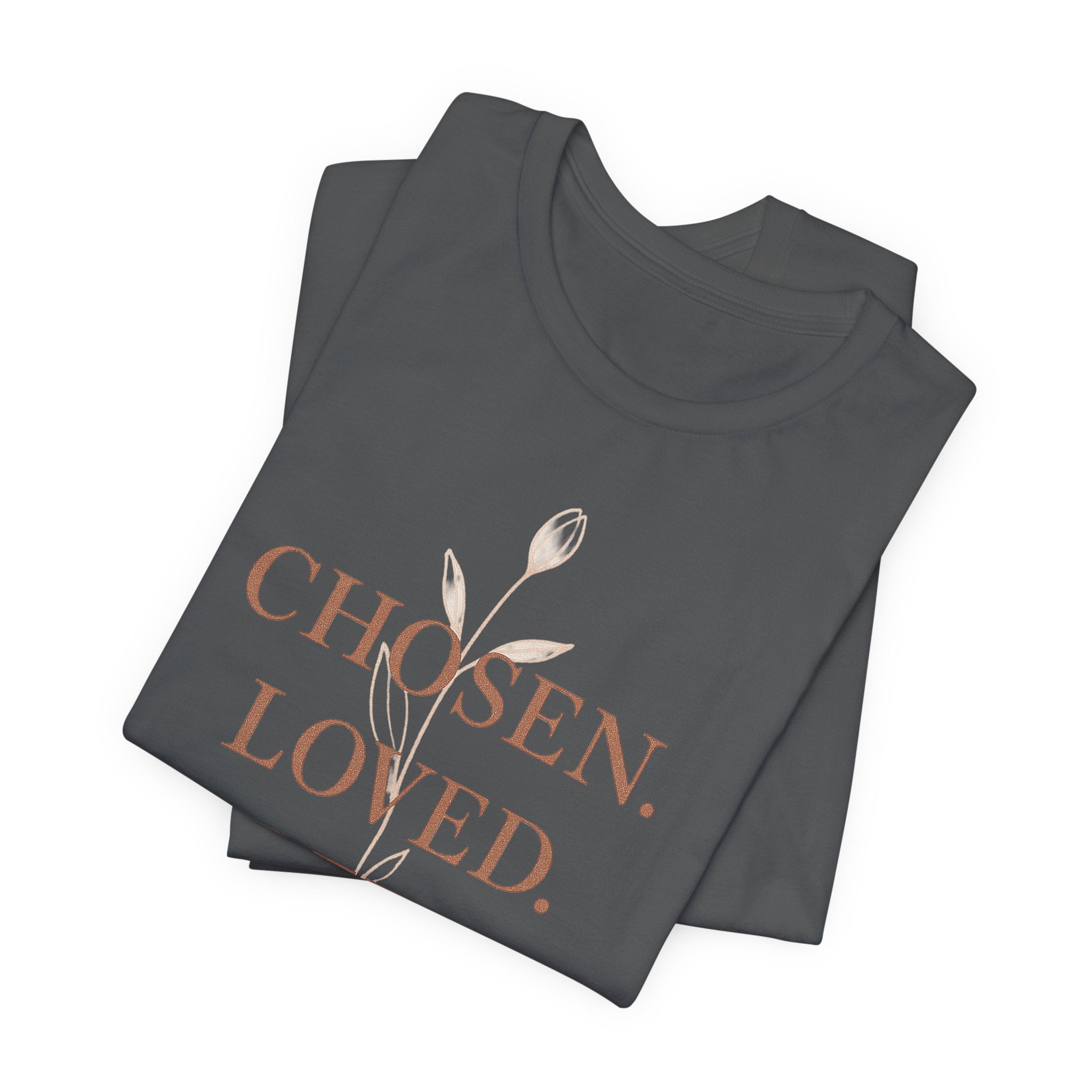 Chosen. Loved. Redeemed. Womens Christian T-Shirt - Faith Inspiration Tee, Minimalist Bible Verse Apparel, Redeemed Faith Apparel