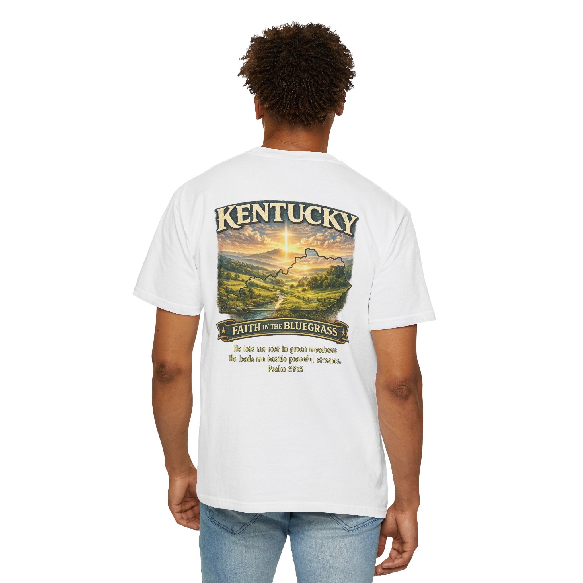 KY-Kentucky Faith in the Bluegrass Christian T Shirt, Psalm 23 Tee, Kentucky State Faith Shirt, Christian Gift, God Bless America Collection