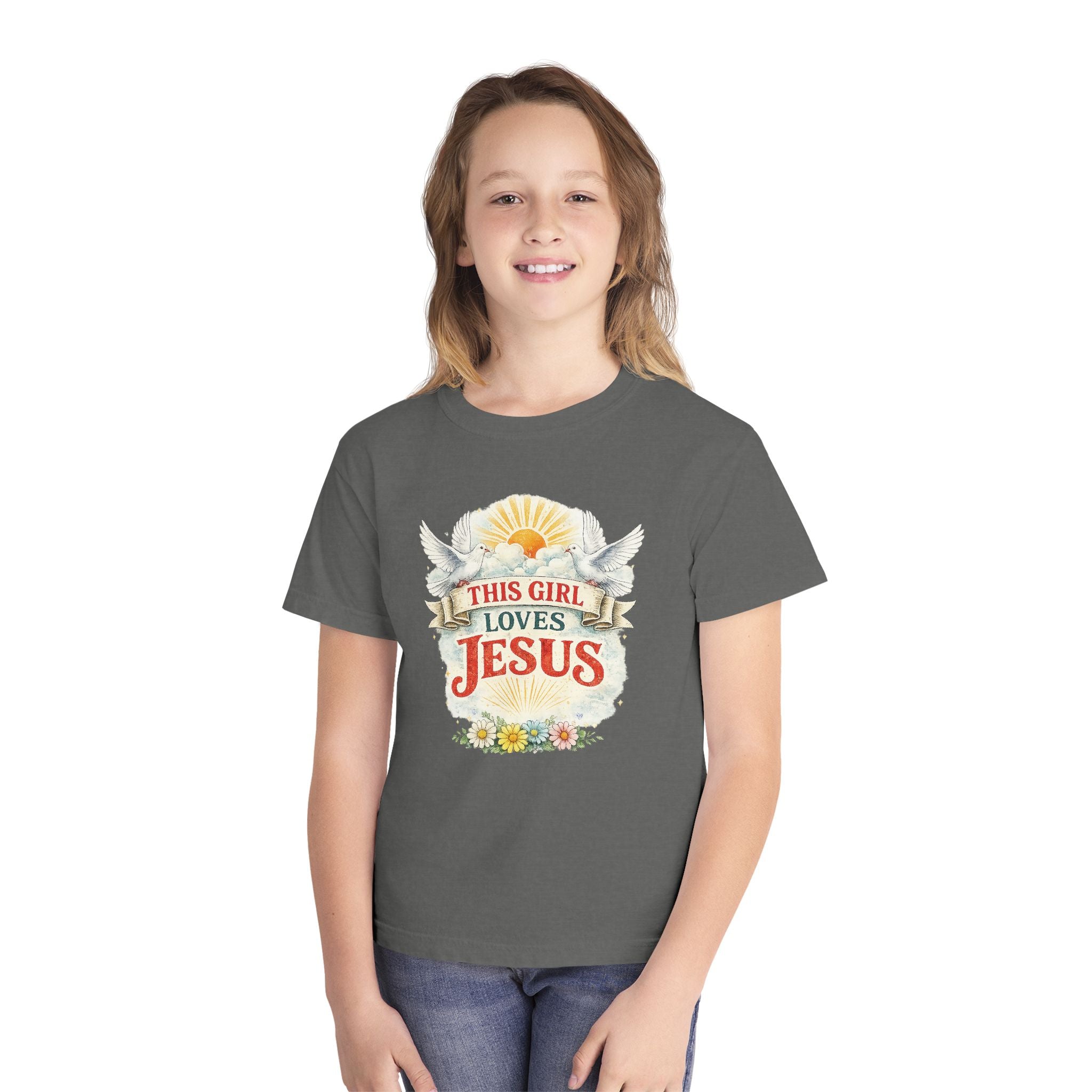 This Girl Loves Jesus Youth Shirt, Christian Girl Shirt, Faith Based Kids Shirt, Cute Christian Tee, Bible Shirt Girls, Christian Gift Kids