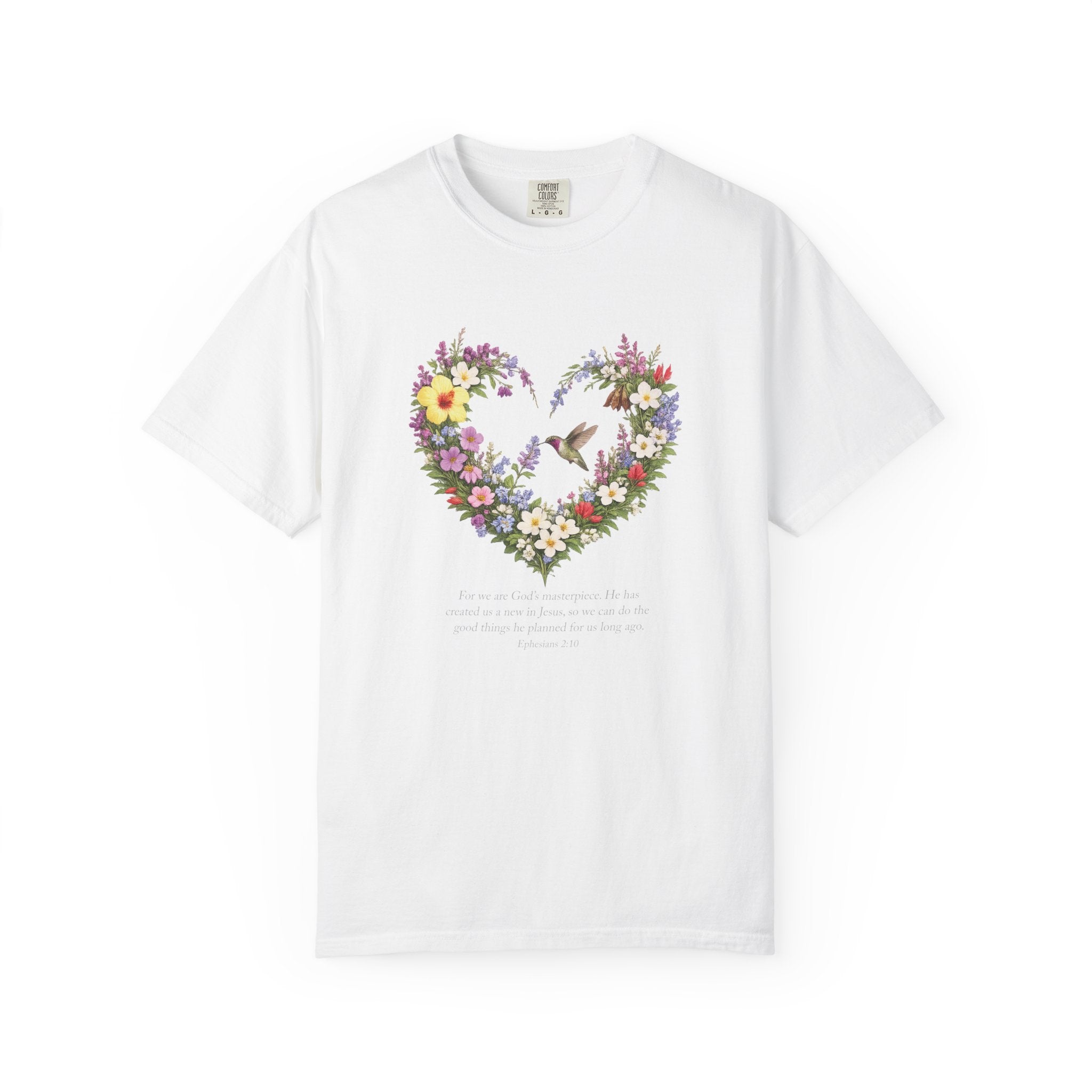 Gods Masterpiece Floral Heart T-shirt, Ephesians 2:10 Christian Shirt, Christian Women Gift, Wildflower Heart, Redeemed Faith Apparel